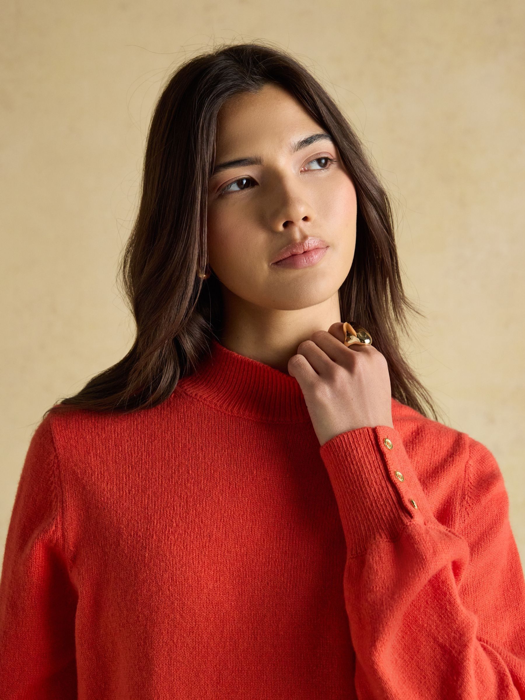 Enid Orange Cotton-Rich High Neck Jumper - Image 5 of 7