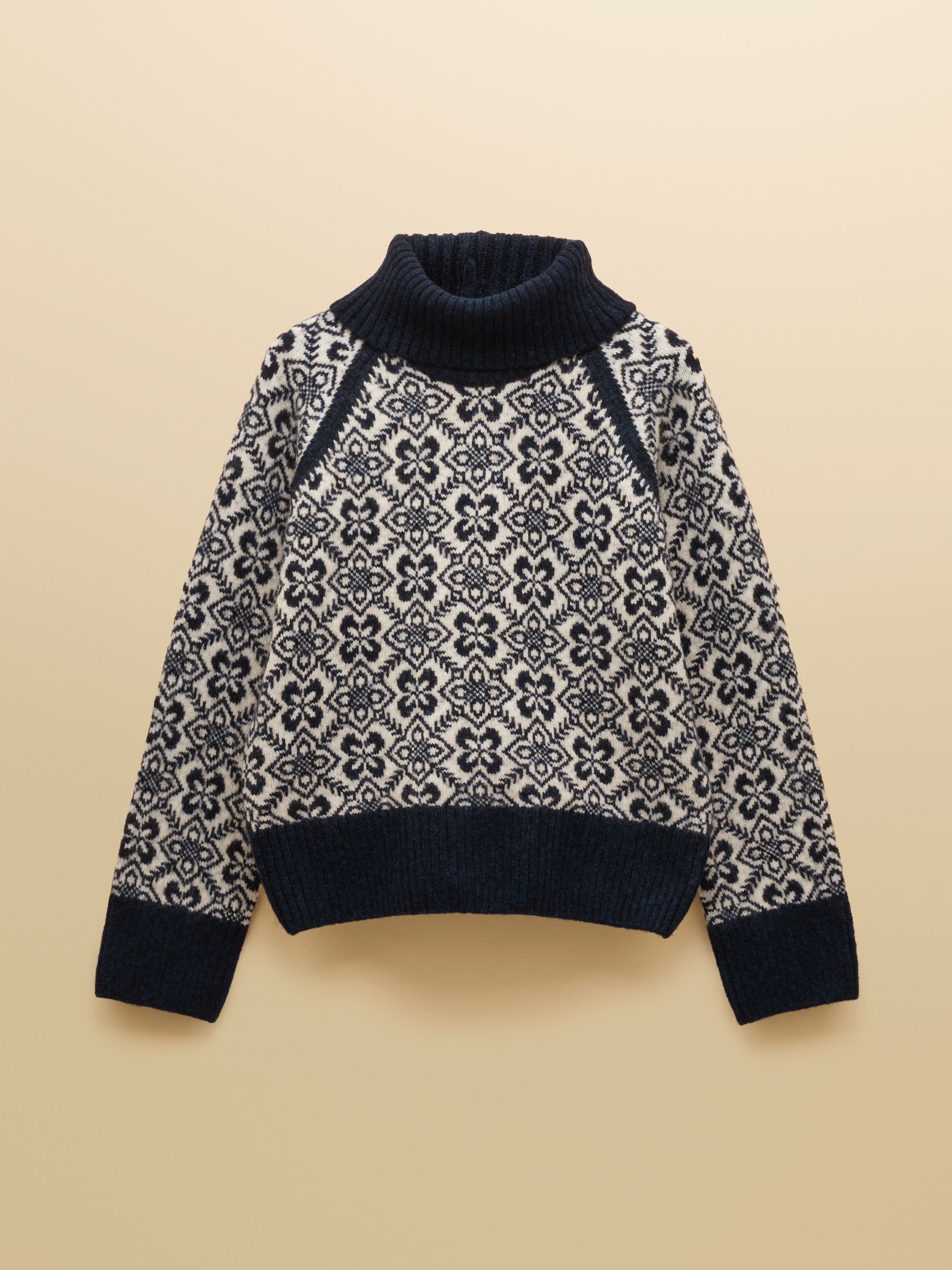 Addison Navy & Cream Patterned Knitted Jumper with Detachable Roll Neck - Image 7 of 7