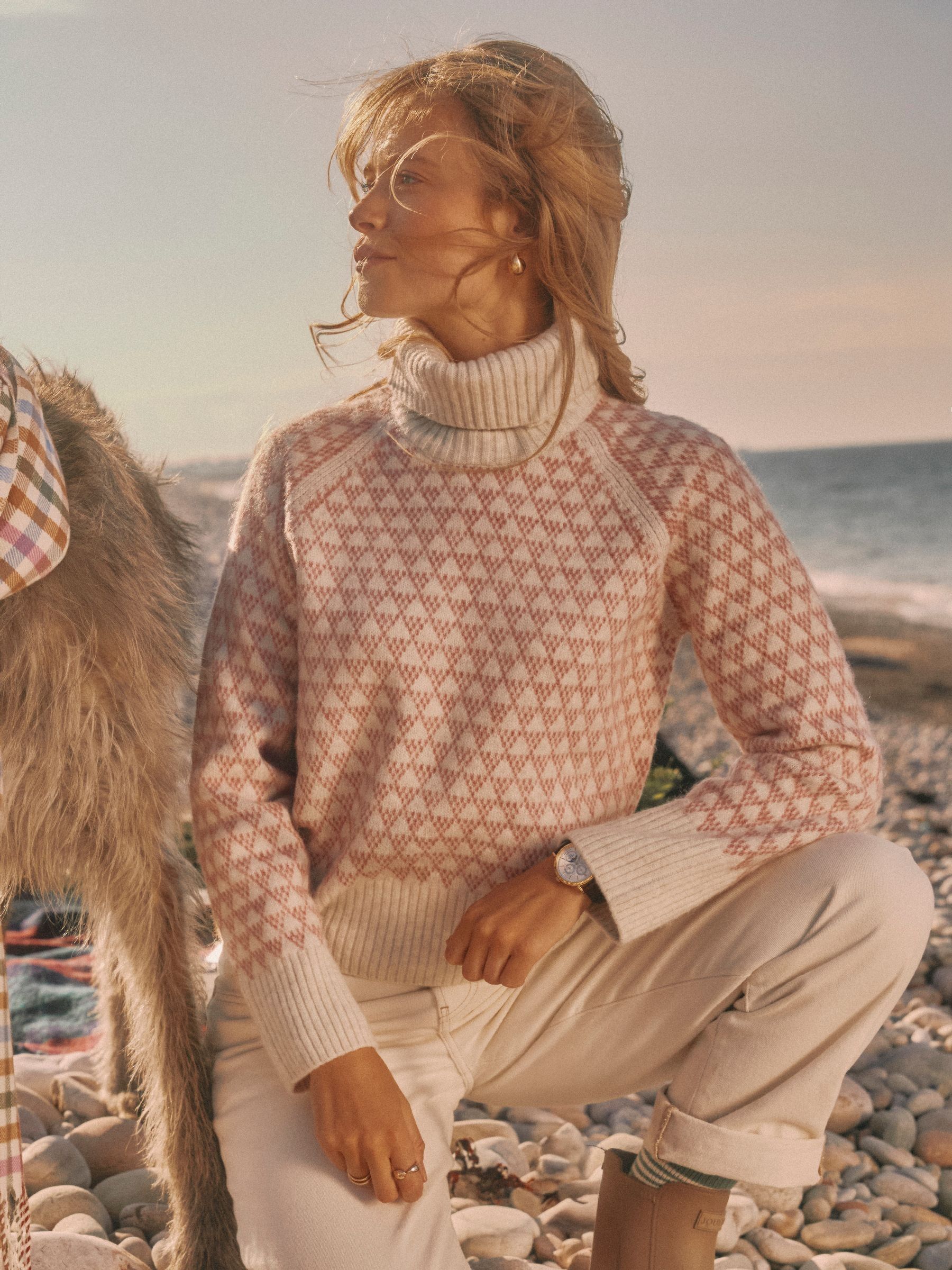 Addison Pink & Cream Patterned Knitted Jumper with Detachable Roll Neck - Image 11 of 12
