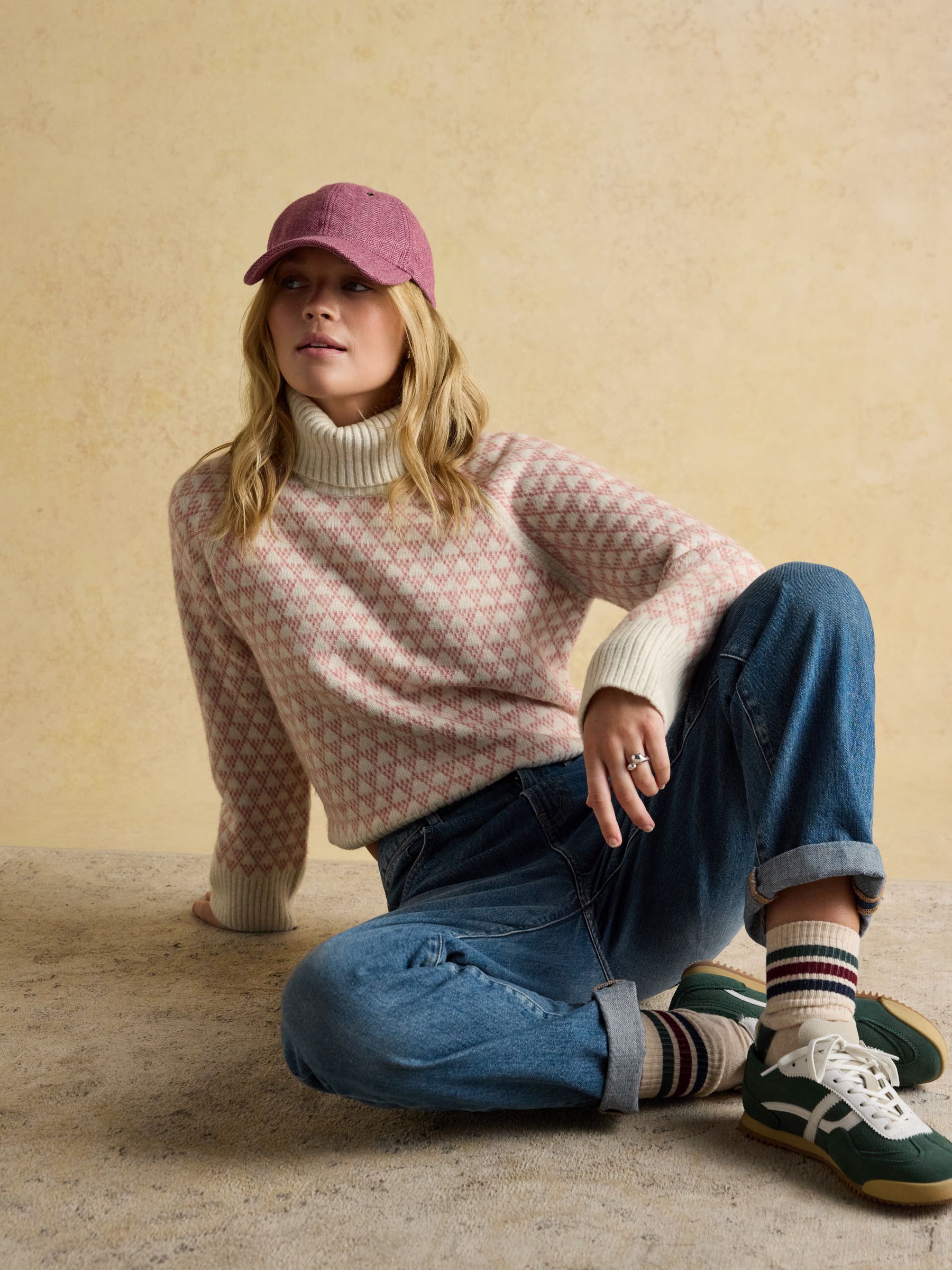 Addison Pink & Cream Patterned Knitted Jumper with Detachable Roll Neck - Image 3 of 12