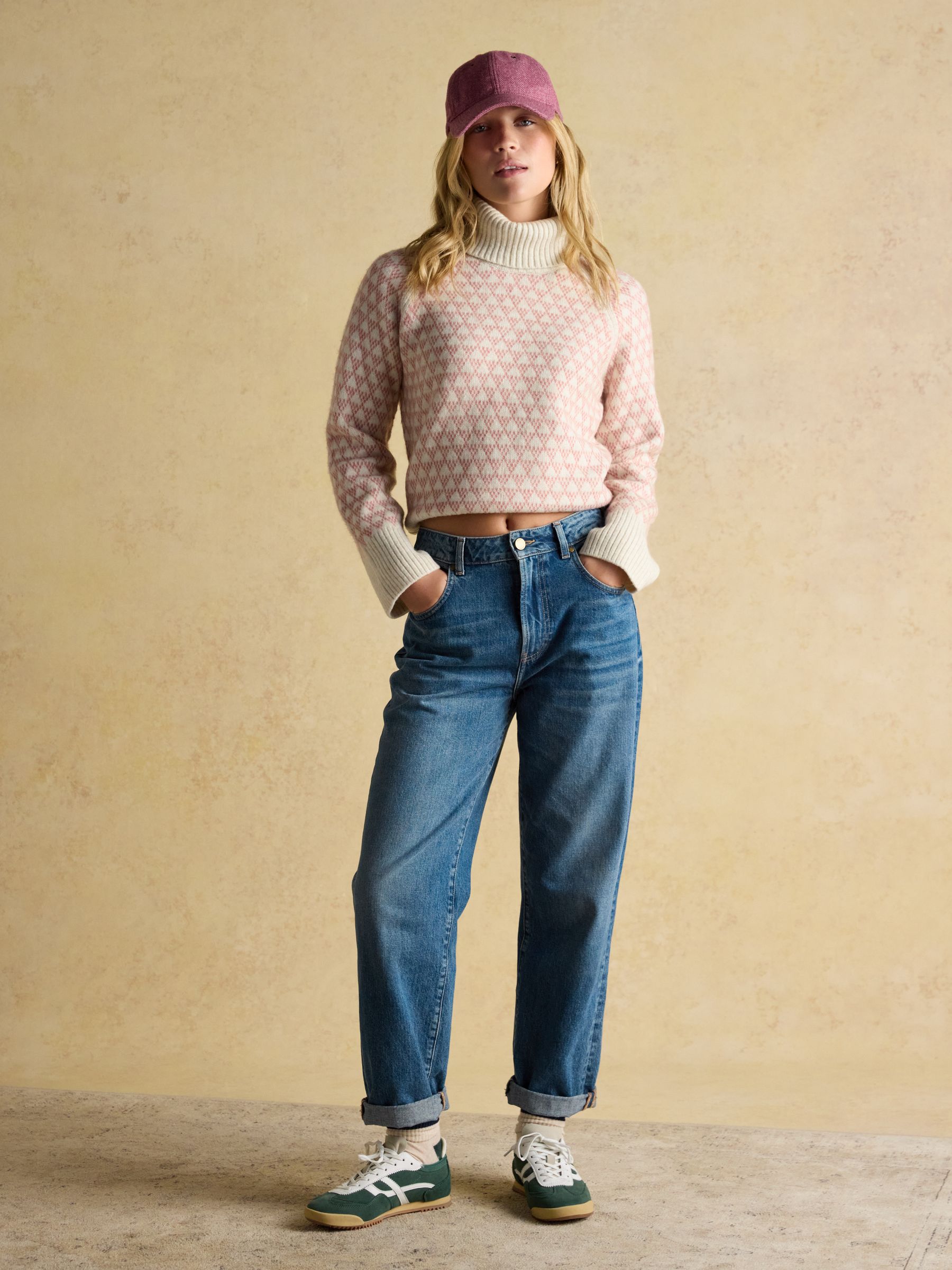 Addison Pink & Cream Patterned Knitted Jumper with Detachable Roll Neck - Image 4 of 12