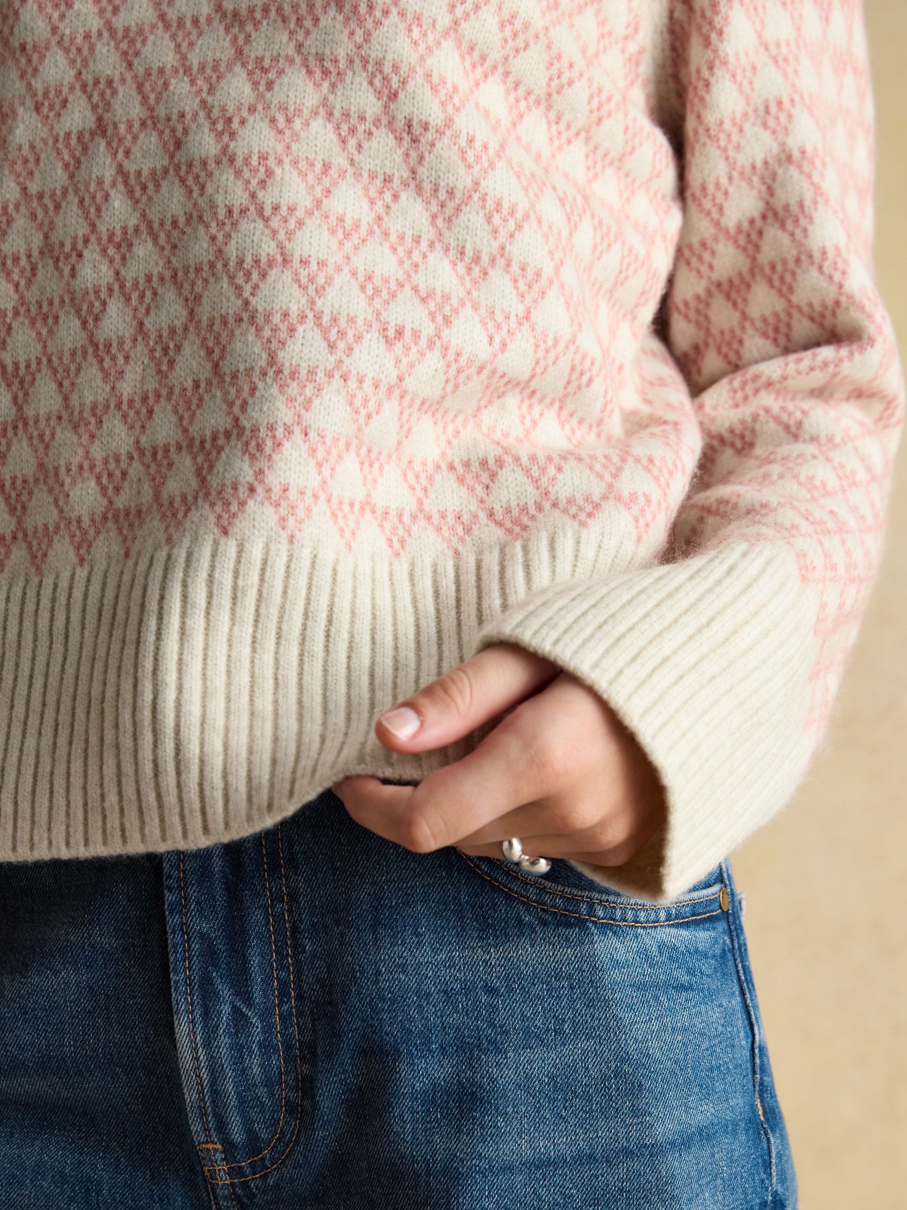 Addison Pink & Cream Patterned Knitted Jumper with Detachable Roll Neck - Image 7 of 12