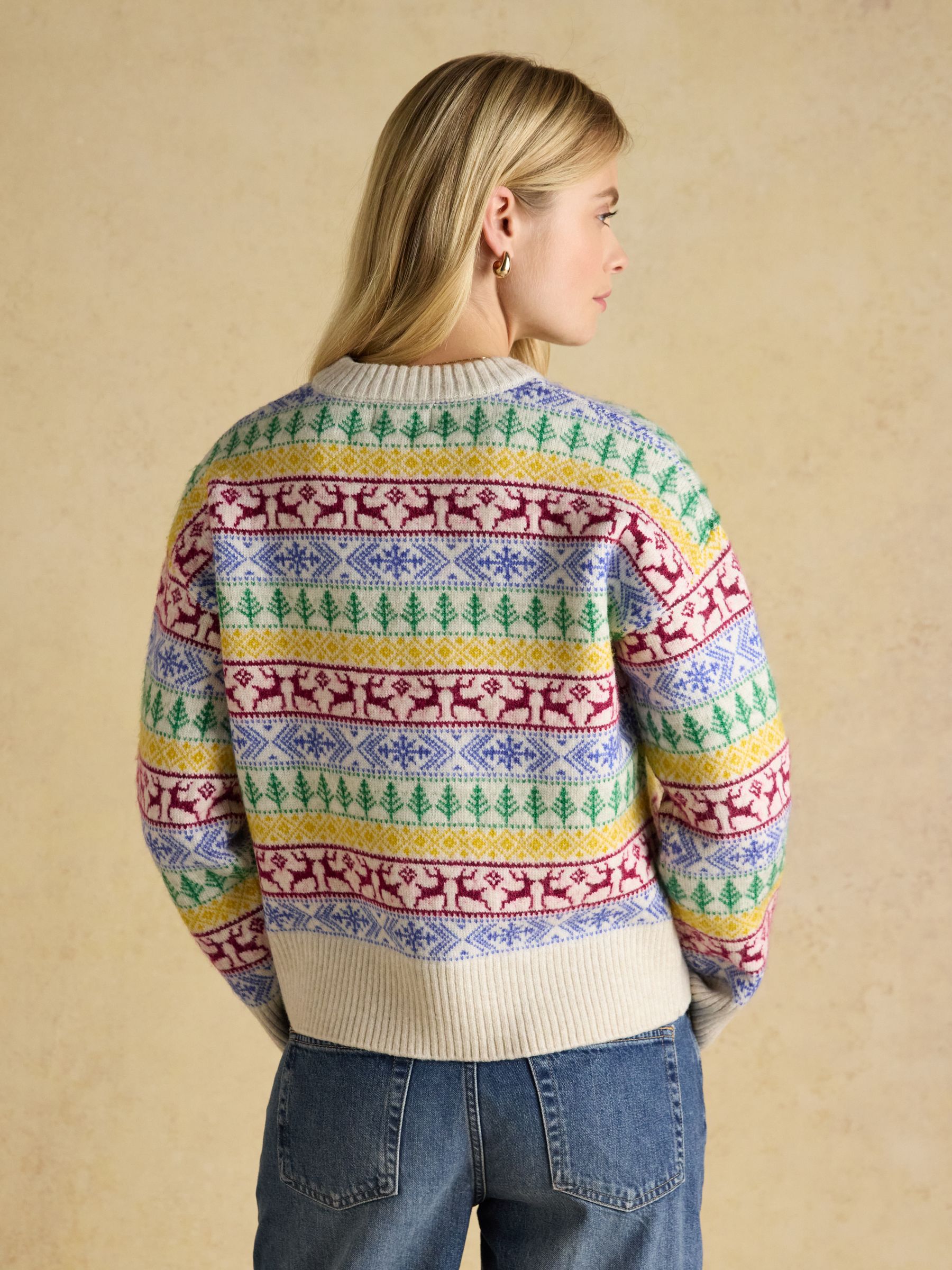 Cream Multi Festive Fair Isle Crew Neck Knitted Jumper - Image 4 of 9