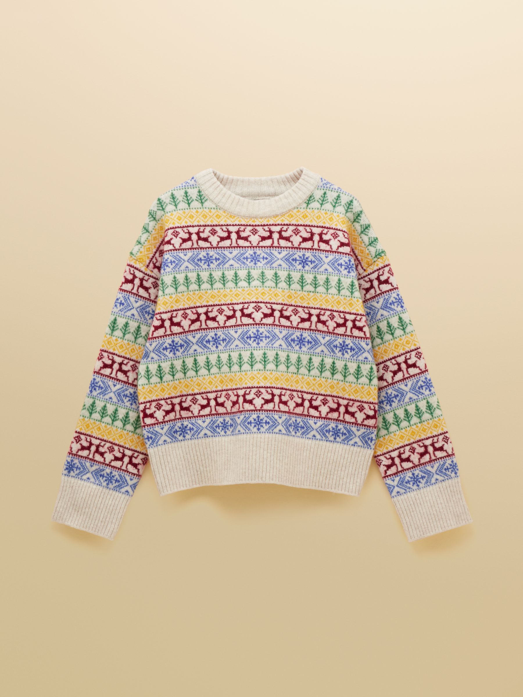 Cream Multi Festive Fair Isle Crew Neck Knitted Jumper - Image 9 of 9 Cream Multi Festive Fair Isle Crew Neck Knitted Jumper - Image 9 of 9