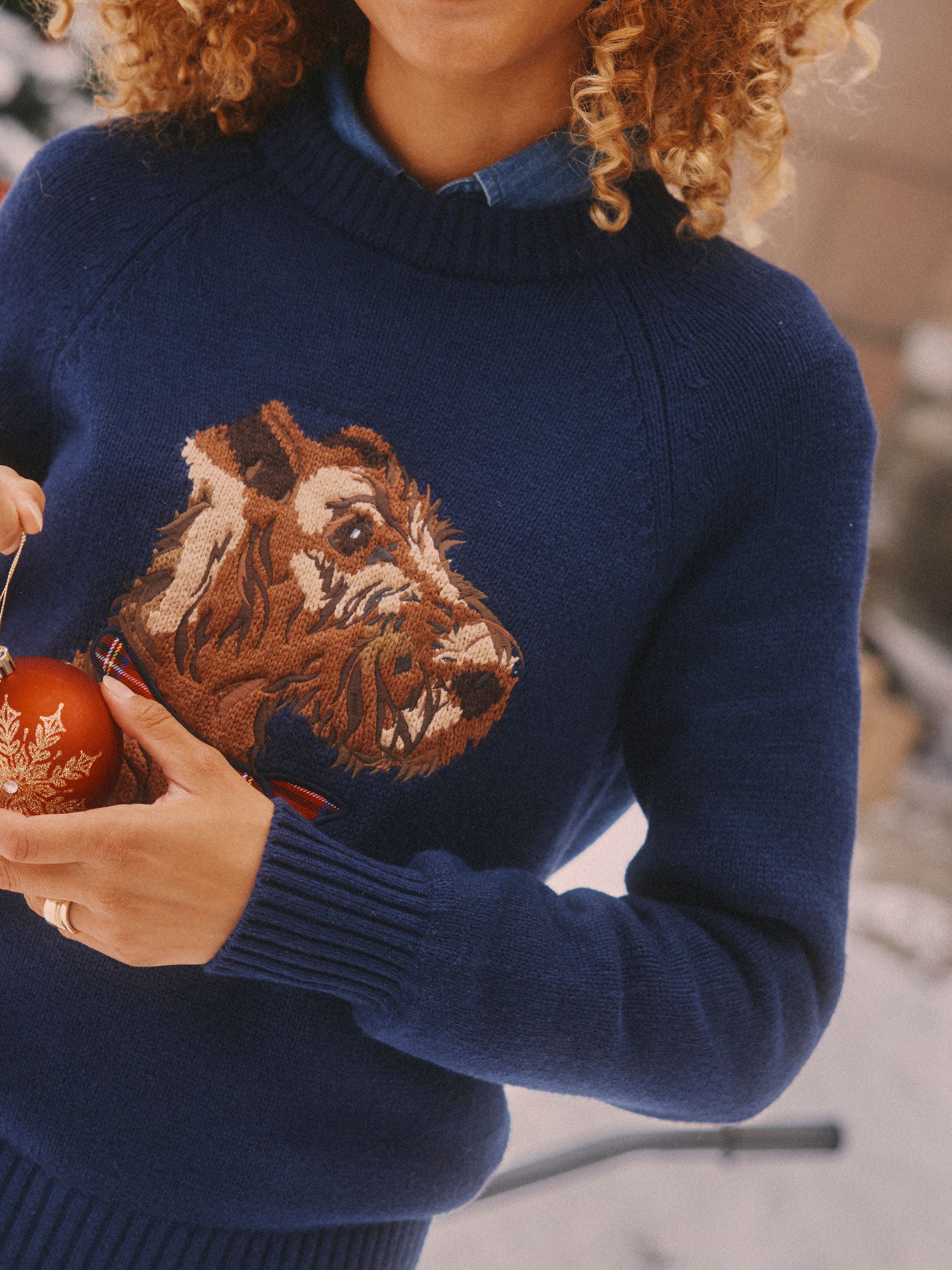 Navy Monty Dog Intarsia Cotton-Rich Crew Neck Jumper - Image 2 of 9