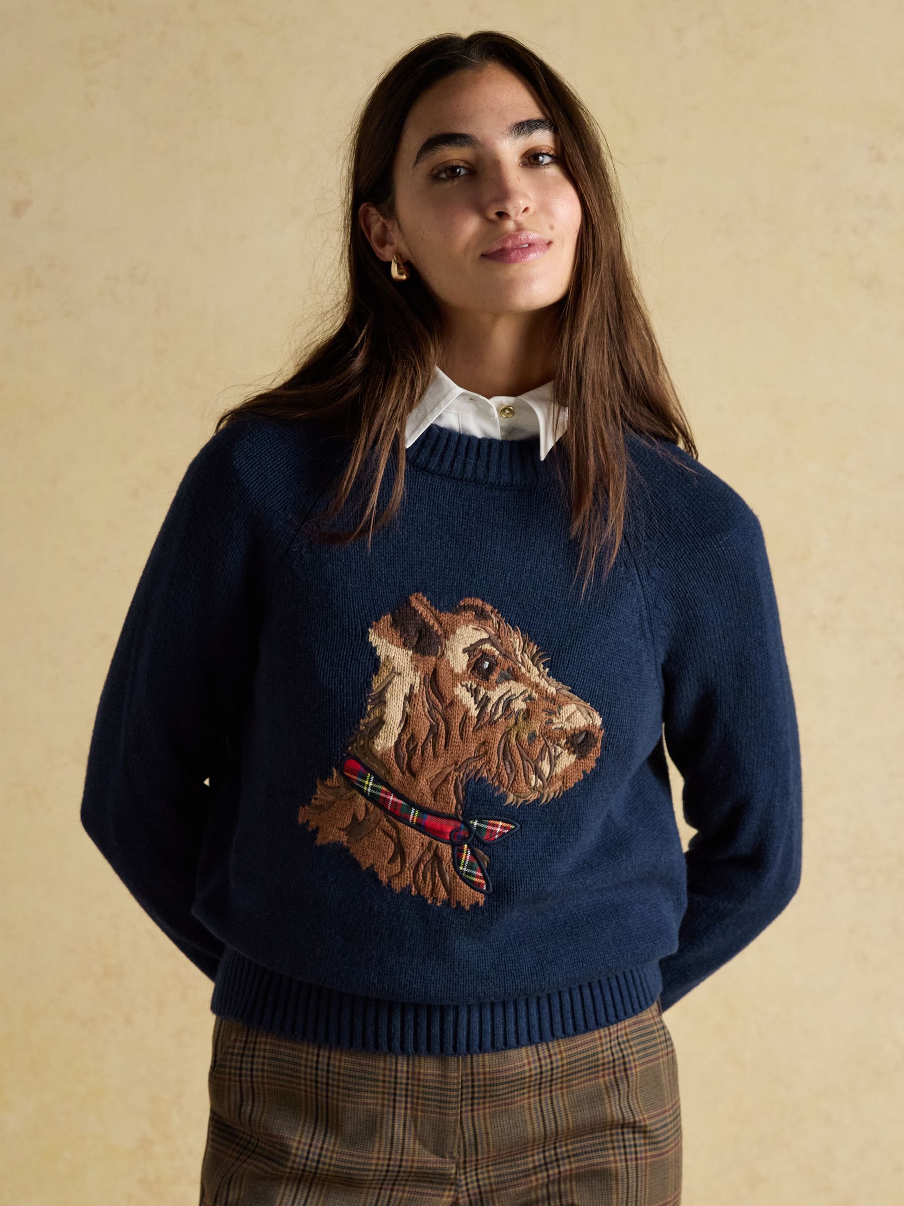Navy Monty Dog Intarsia Cotton-Rich Crew Neck Jumper - Image 3 of 9