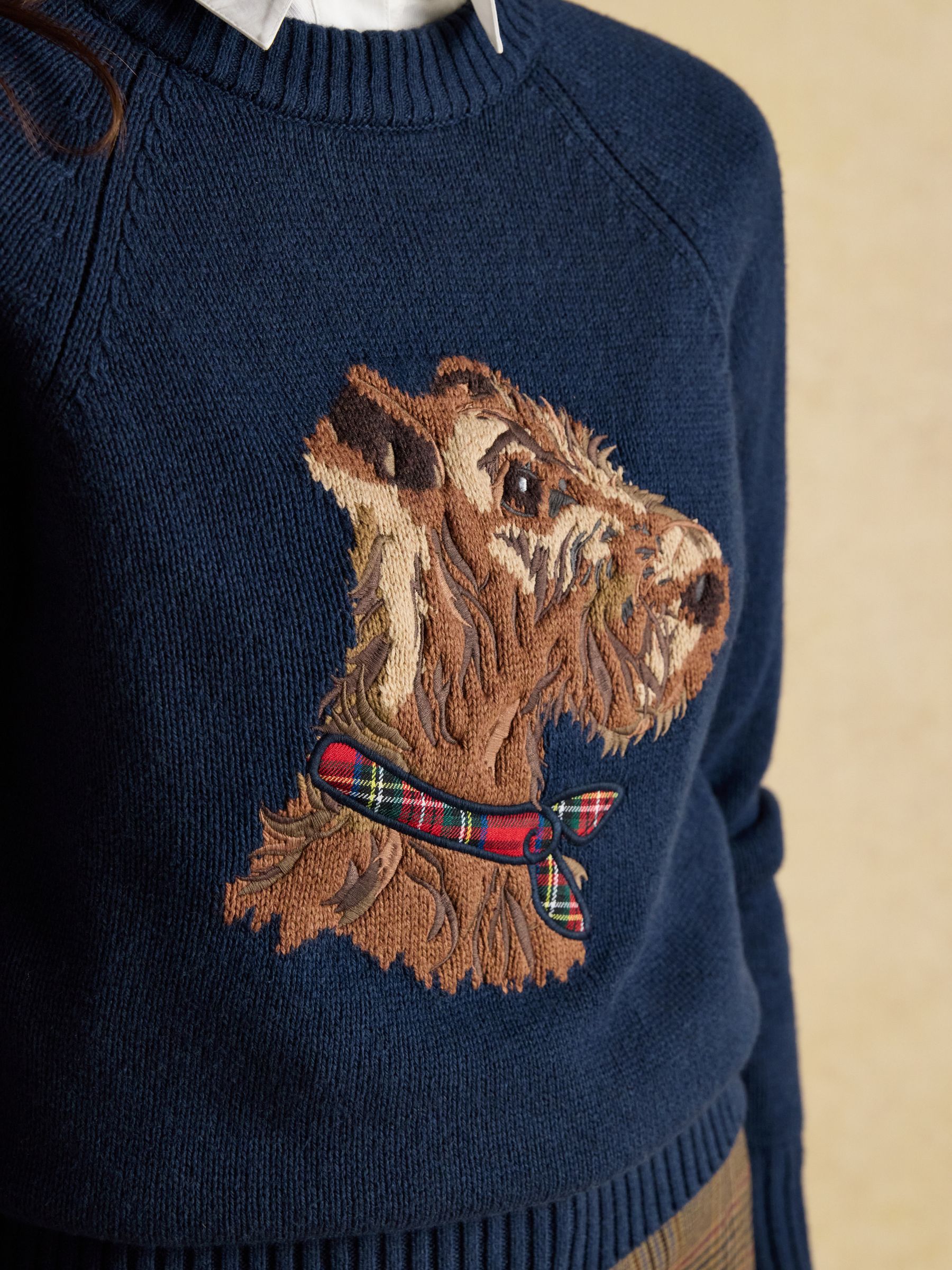 Navy Monty Dog Intarsia Cotton-Rich Crew Neck Jumper - Image 5 of 9