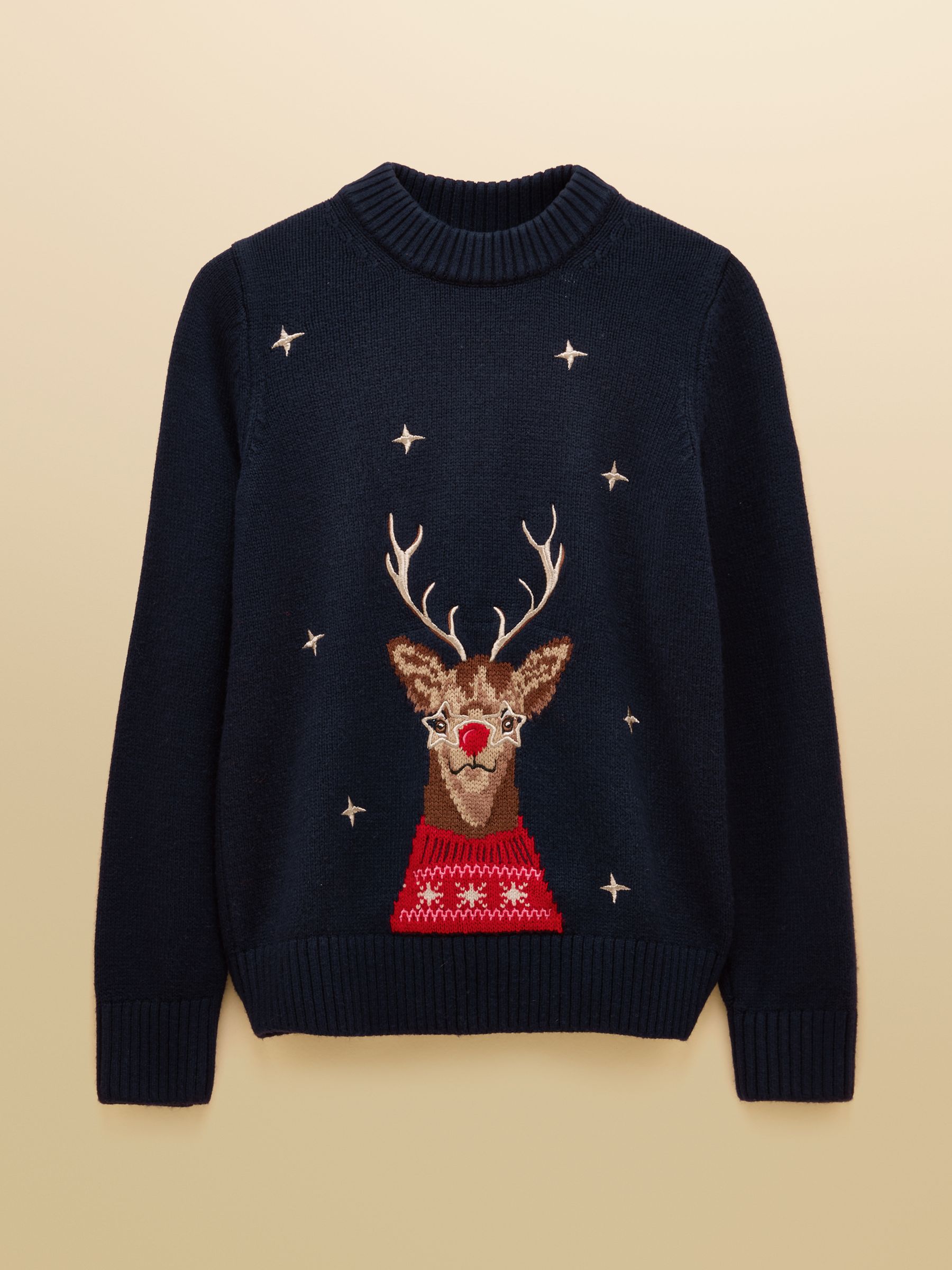 Noelle Navy Reindeer Embroidered Knitted Christmas Jumper - Image 10 of 10