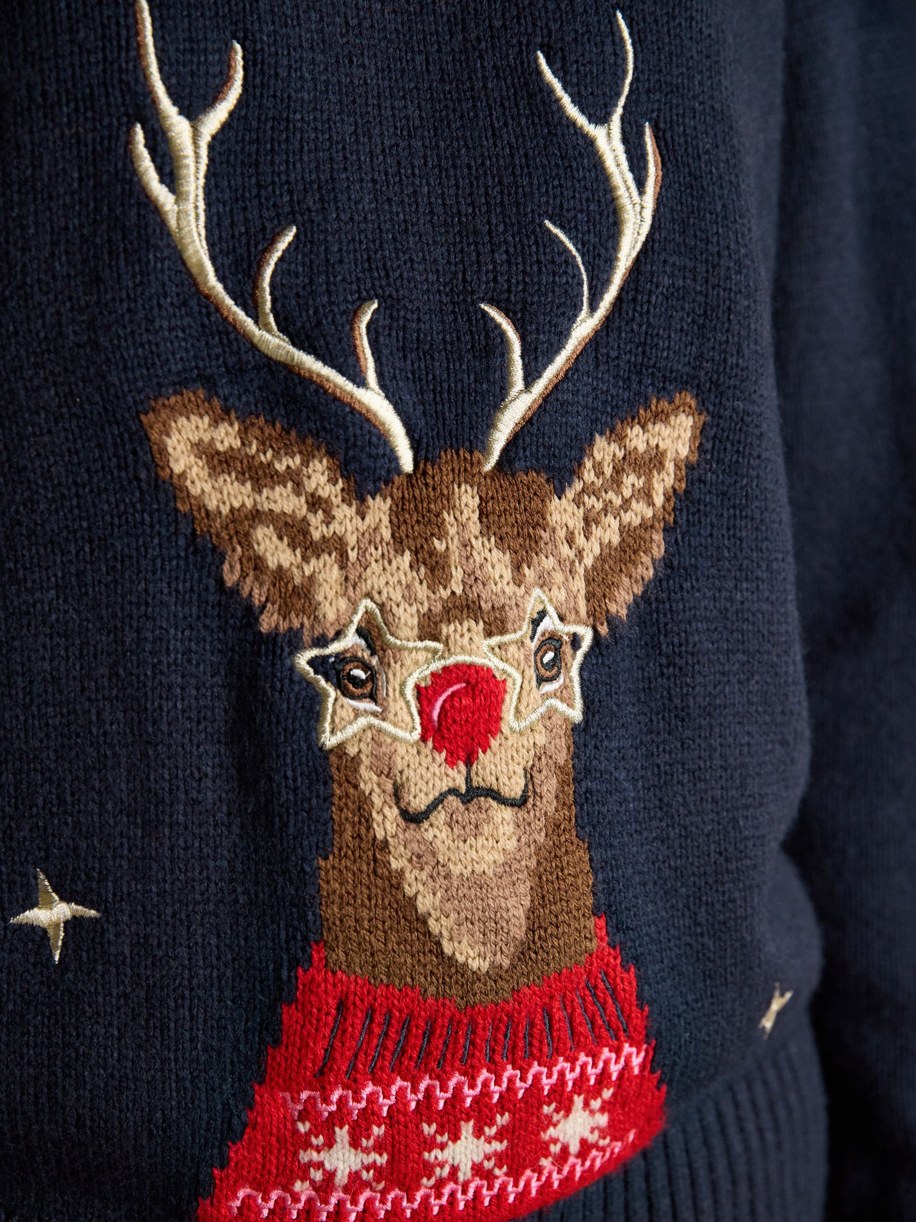 Noelle Navy Reindeer Embroidered Knitted Christmas Jumper - Image 4 of 8