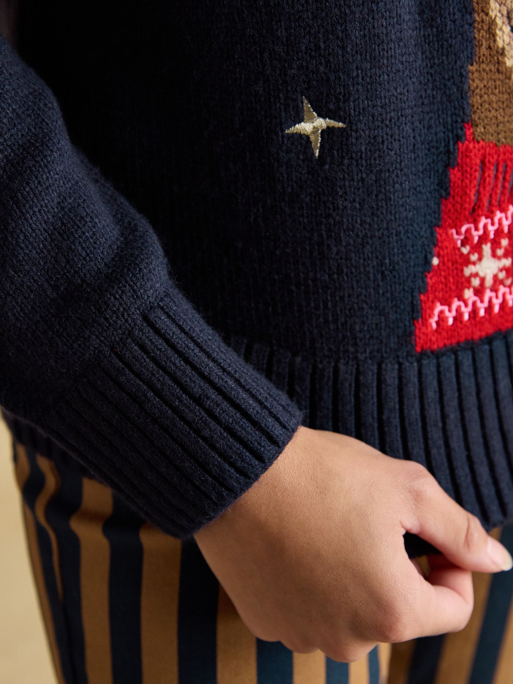 Noelle Navy Reindeer Embroidered Knitted Christmas Jumper - Image 6 of 8