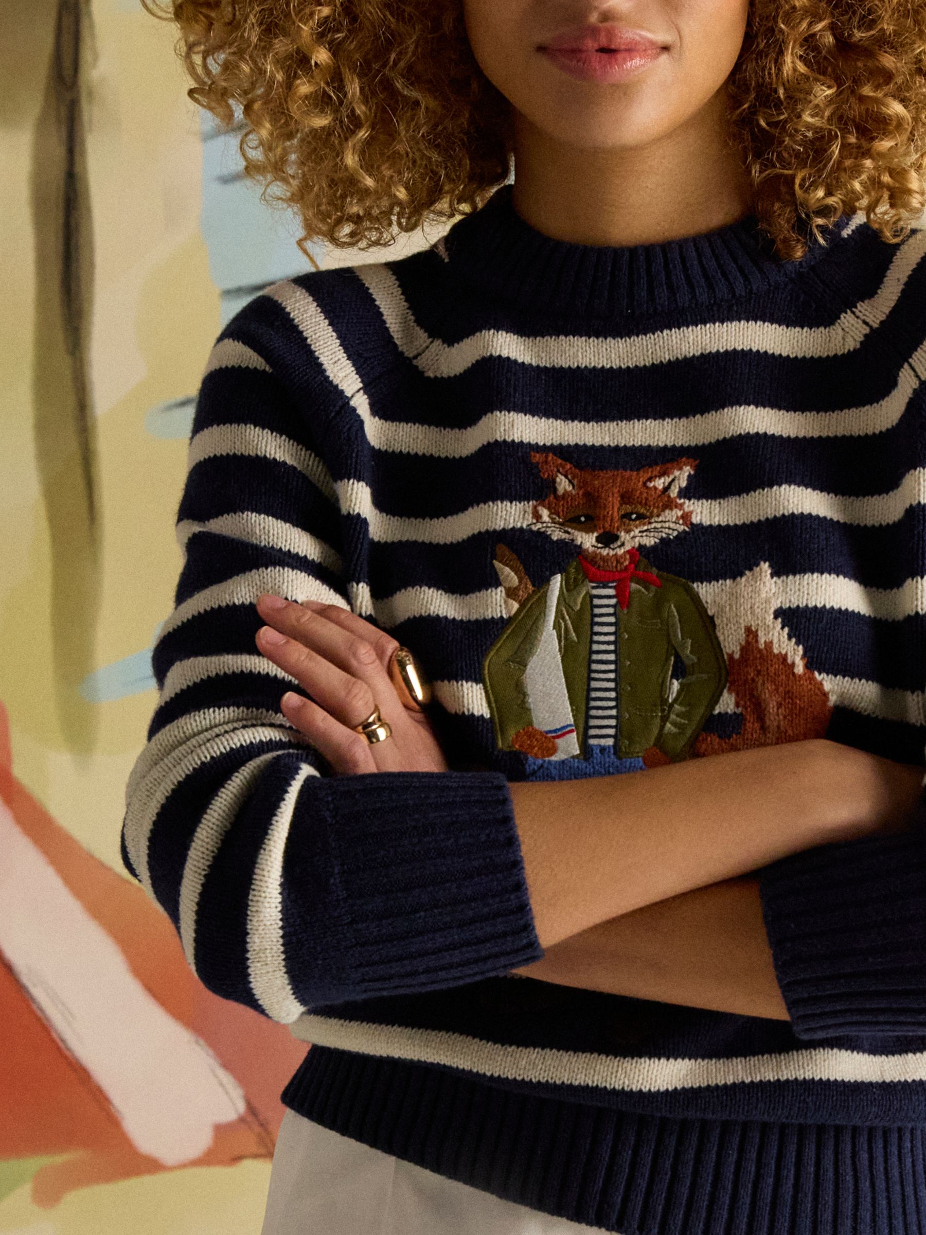 Navy Jonty Fox Intarsia Cotton-Rich Crew Neck Jumper - Image 3 of 10