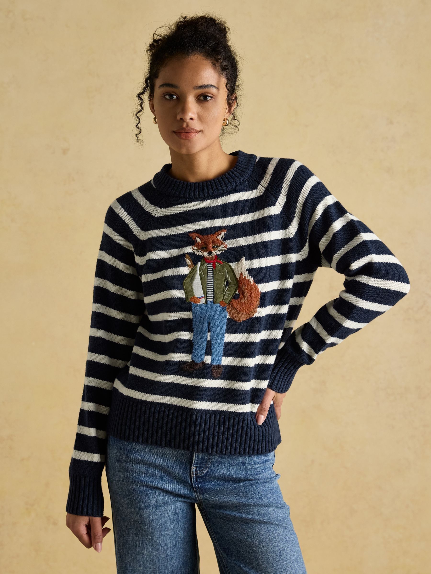 Navy Jonty Fox Intarsia Cotton-Rich Crew Neck Jumper - Image 4 of 10