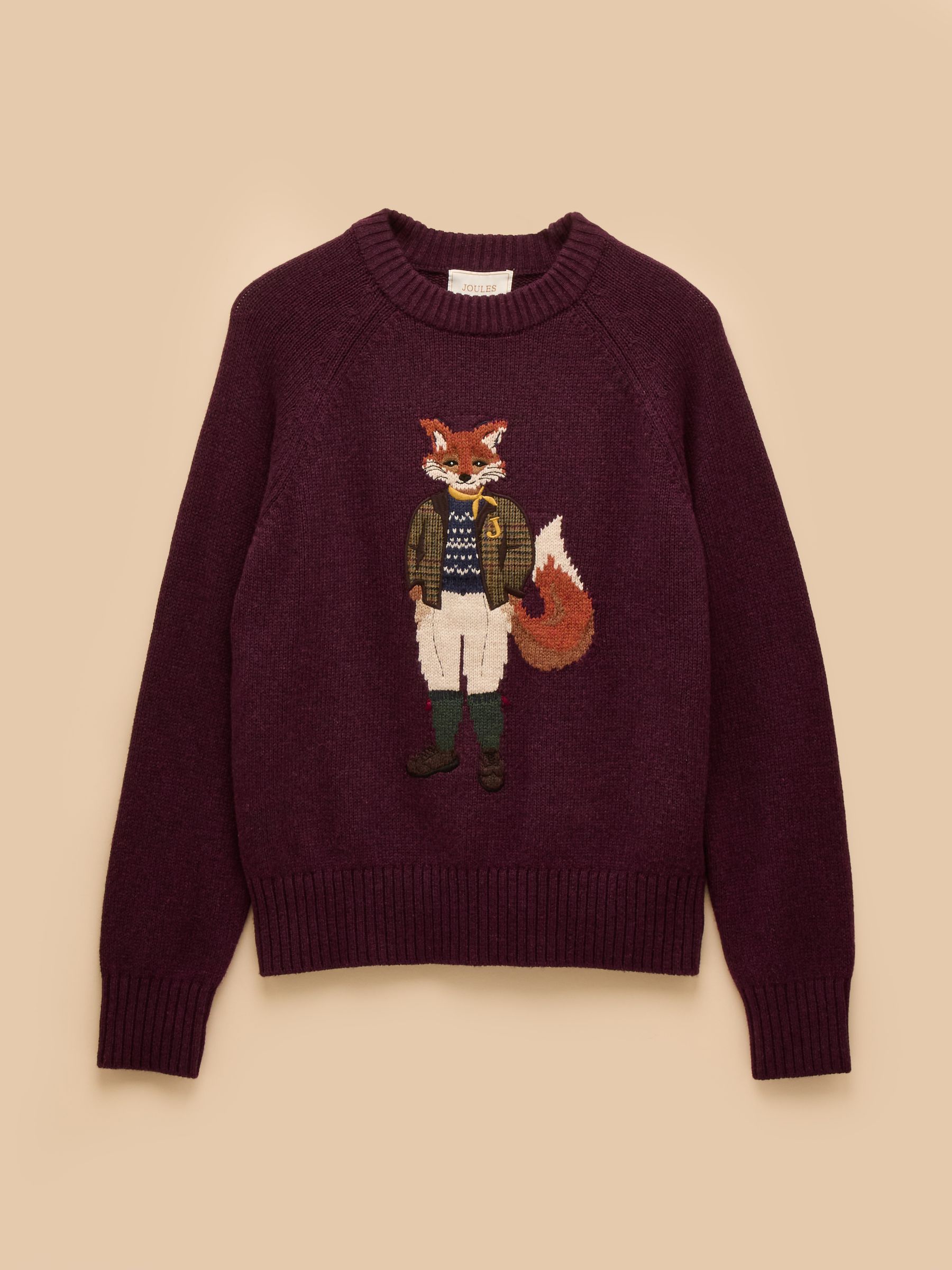 Burgundy Jonty Fox Intarsia Cotton-Rich Crew Neck Jumper - Image 12 of 12 Burgundy Jonty Fox Intarsia Cotton-Rich Crew Neck Jumper - Image 12 of 12