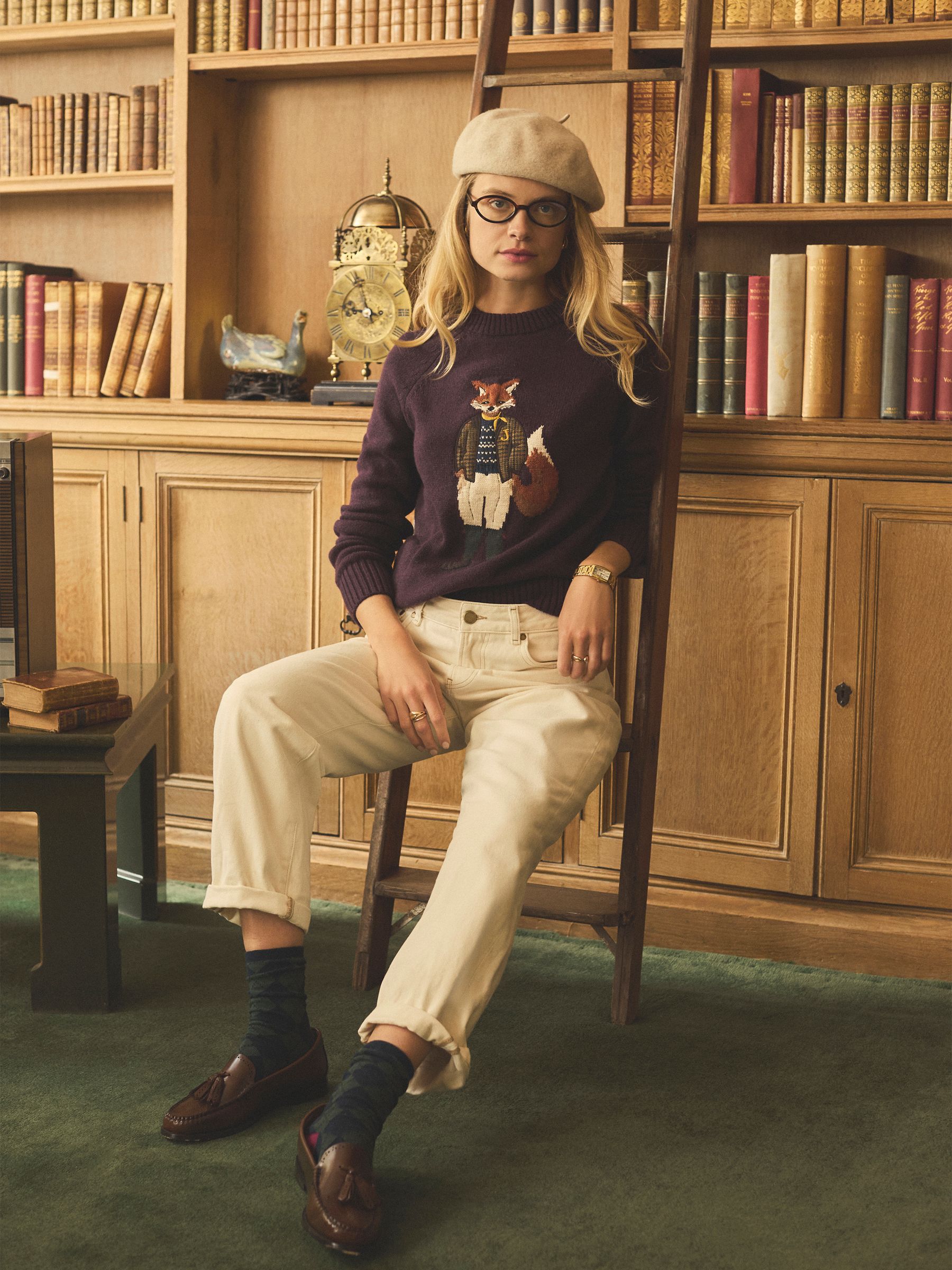 Burgundy Jonty Fox Intarsia Cotton-Rich Crew Neck Jumper - Image 2 of 12