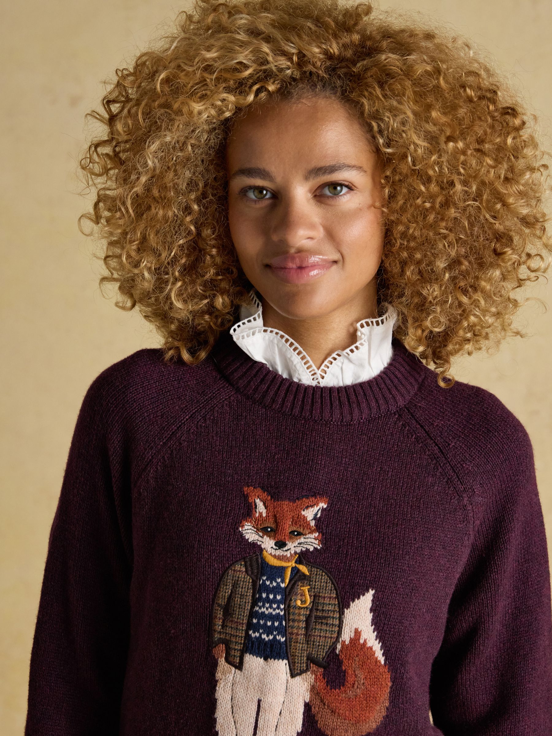 Burgundy Jonty Fox Intarsia Cotton-Rich Crew Neck Jumper - Image 7 of 12
