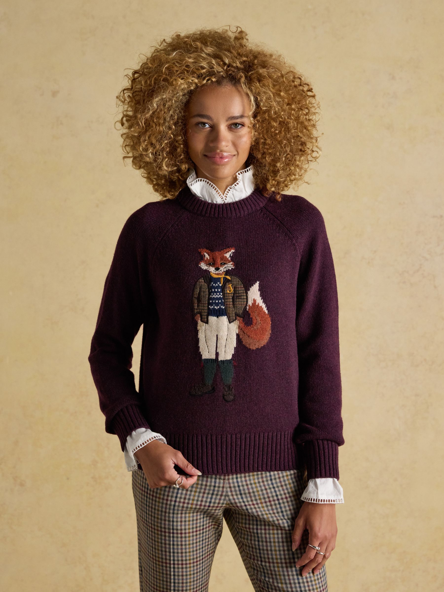 Burgundy Jonty Fox Intarsia Cotton-Rich Crew Neck Jumper - Image 8 of 12