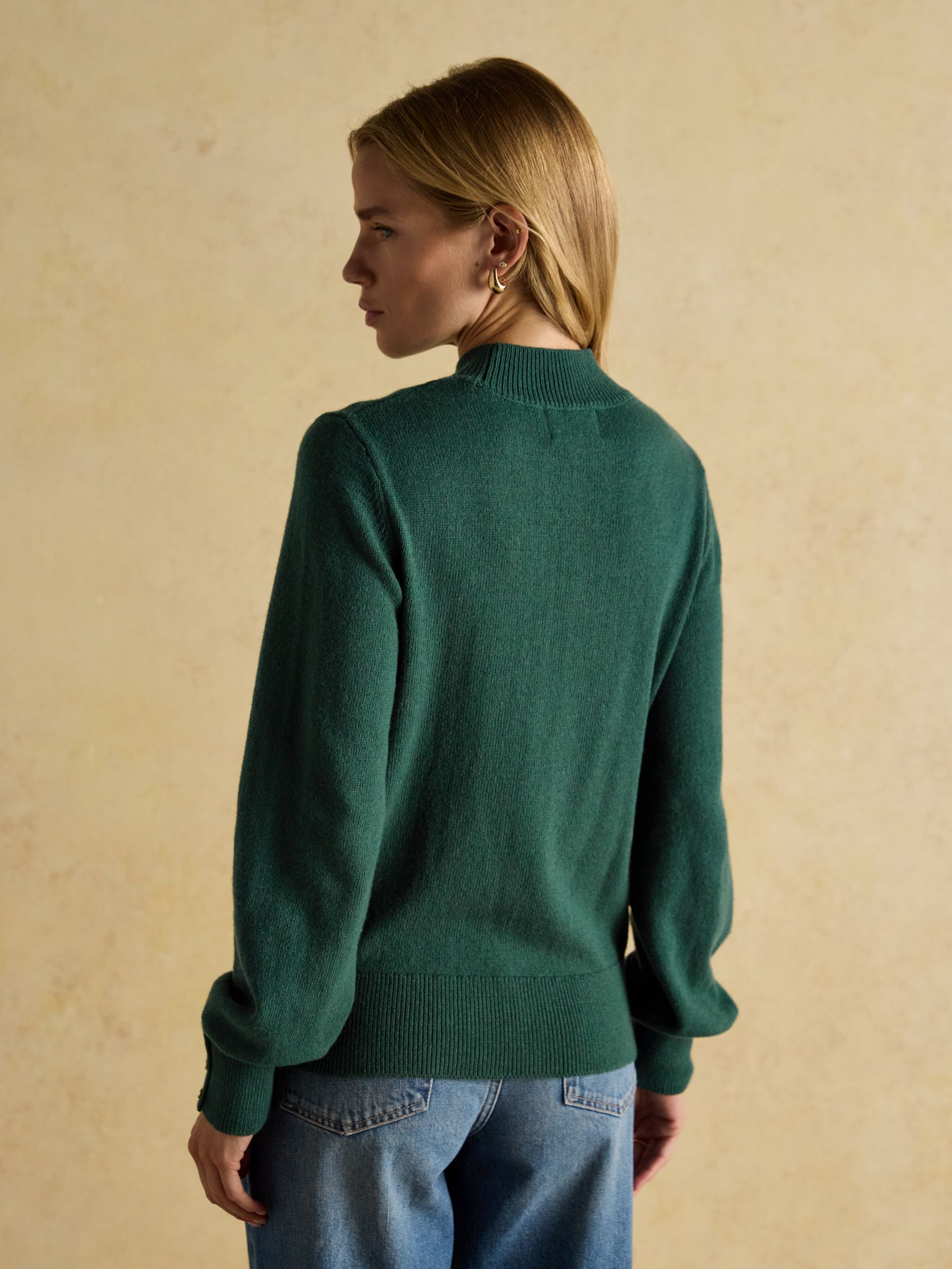 Enid Green Cotton-Rich High Neck Jumper - Image 2 of 8