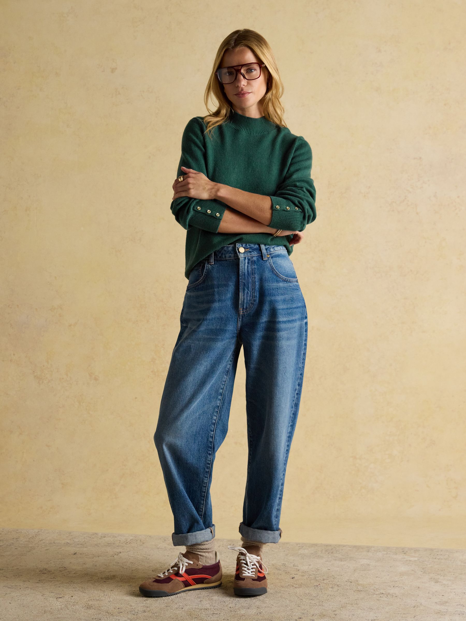 Enid Green Cotton-Rich High Neck Jumper - Image 3 of 8