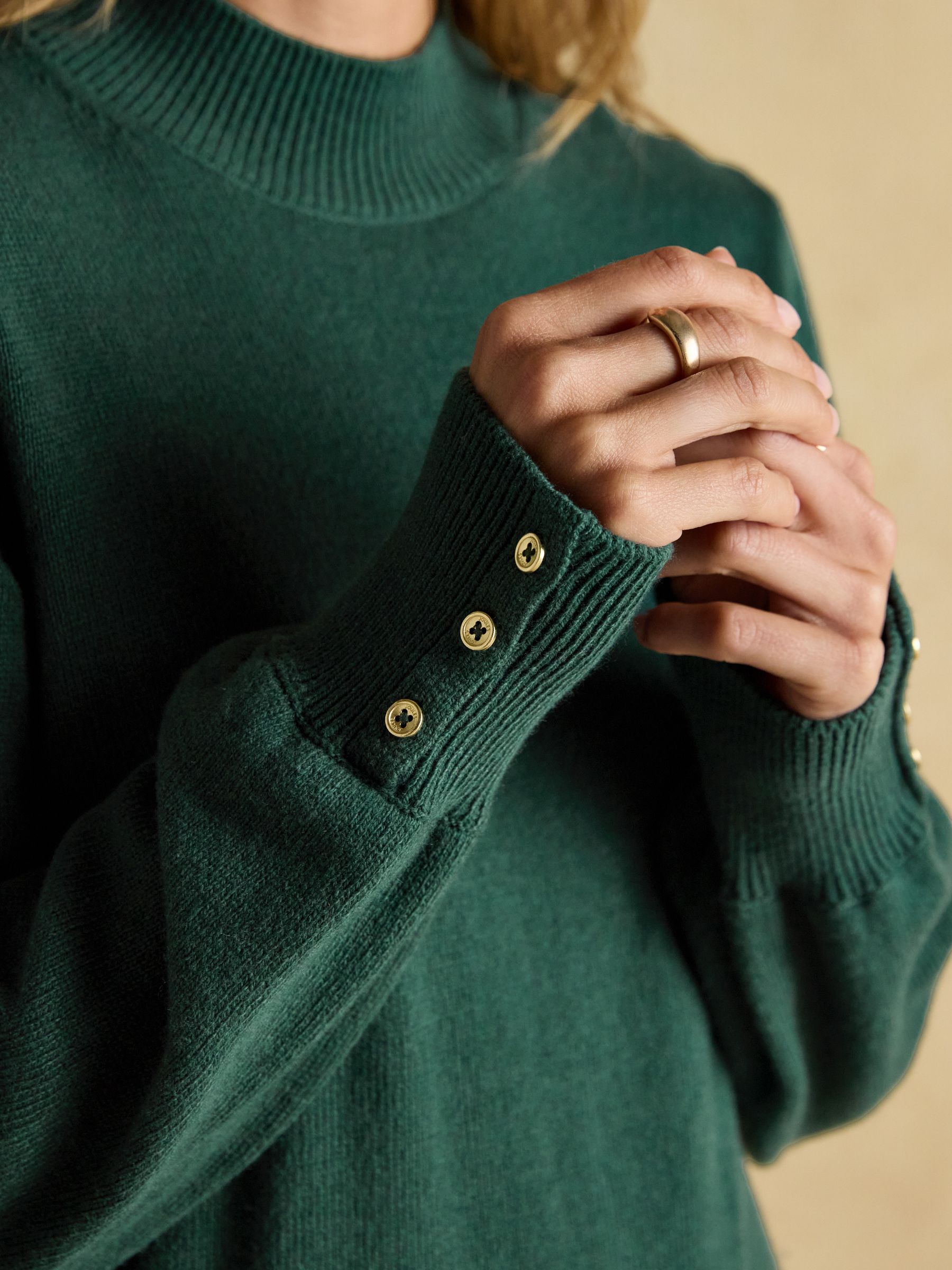 Enid Green Cotton-Rich High Neck Jumper - Image 5 of 8