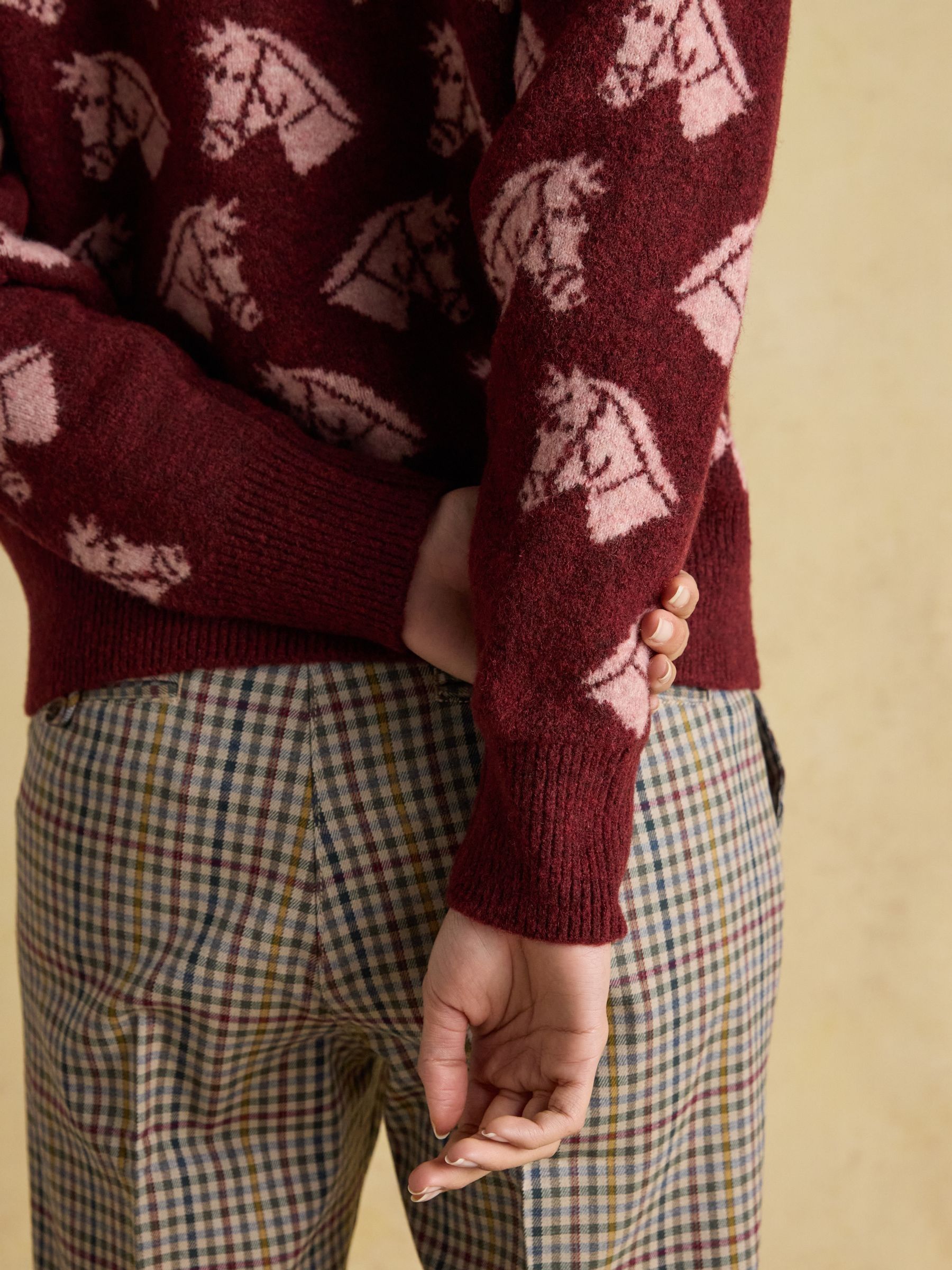 Knitted Burgundy Tally Ho Jumper with Crew Neck - Image 10 of 11