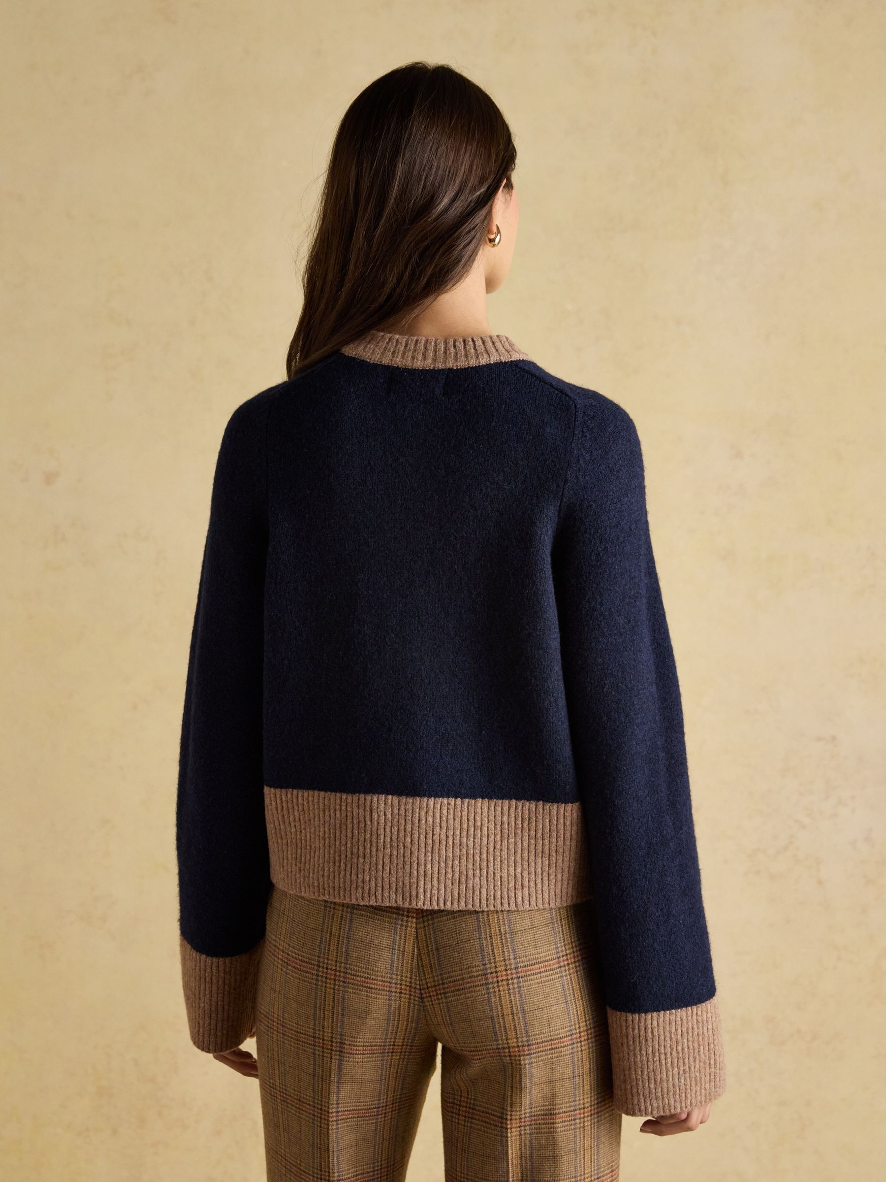 Nora Navy/Tan Knitted Round Neck Cardigan - Image 2 of 9