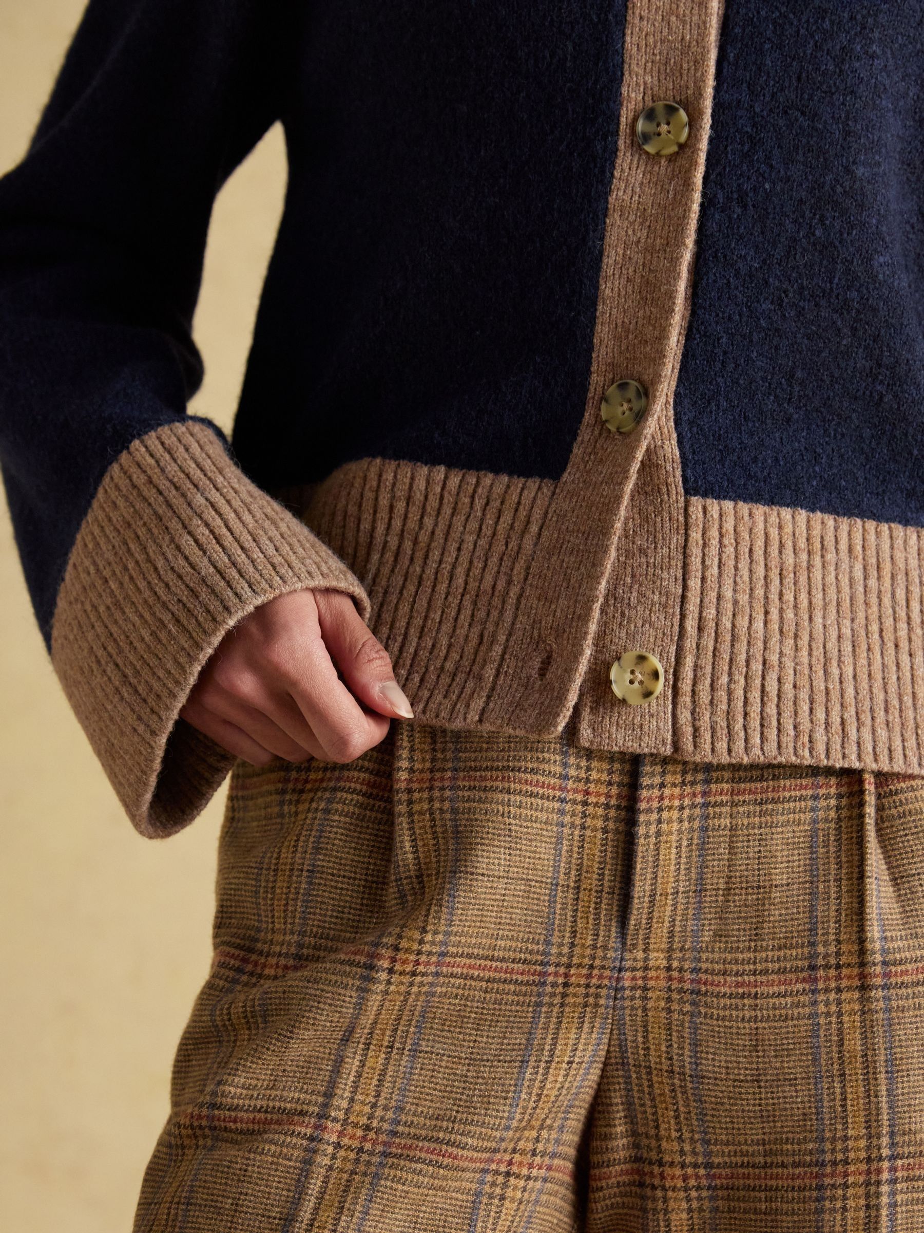 Nora Navy/Tan Knitted Round Neck Cardigan - Image 6 of 9