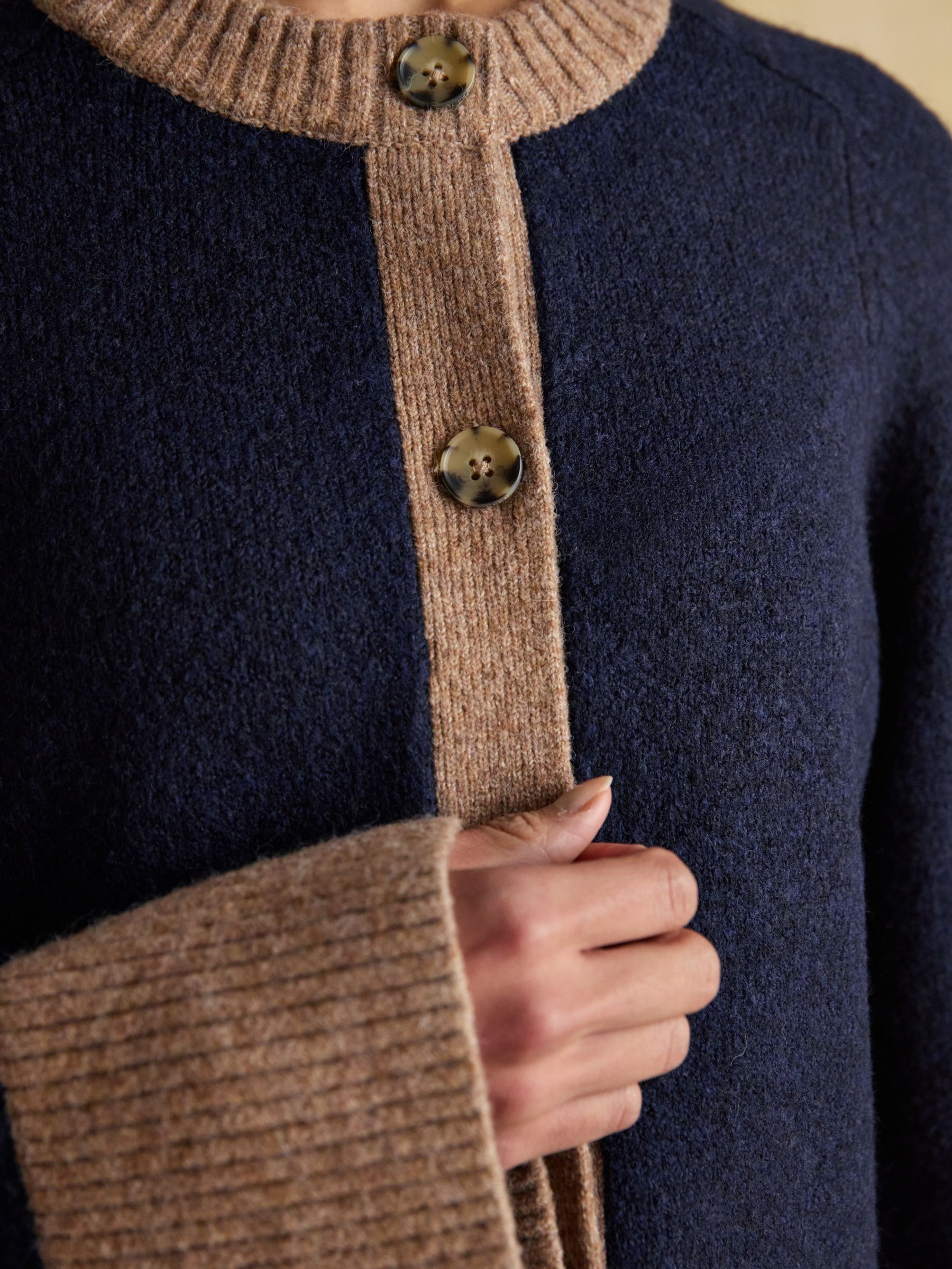Nora Navy/Tan Knitted Round Neck Cardigan - Image 7 of 9