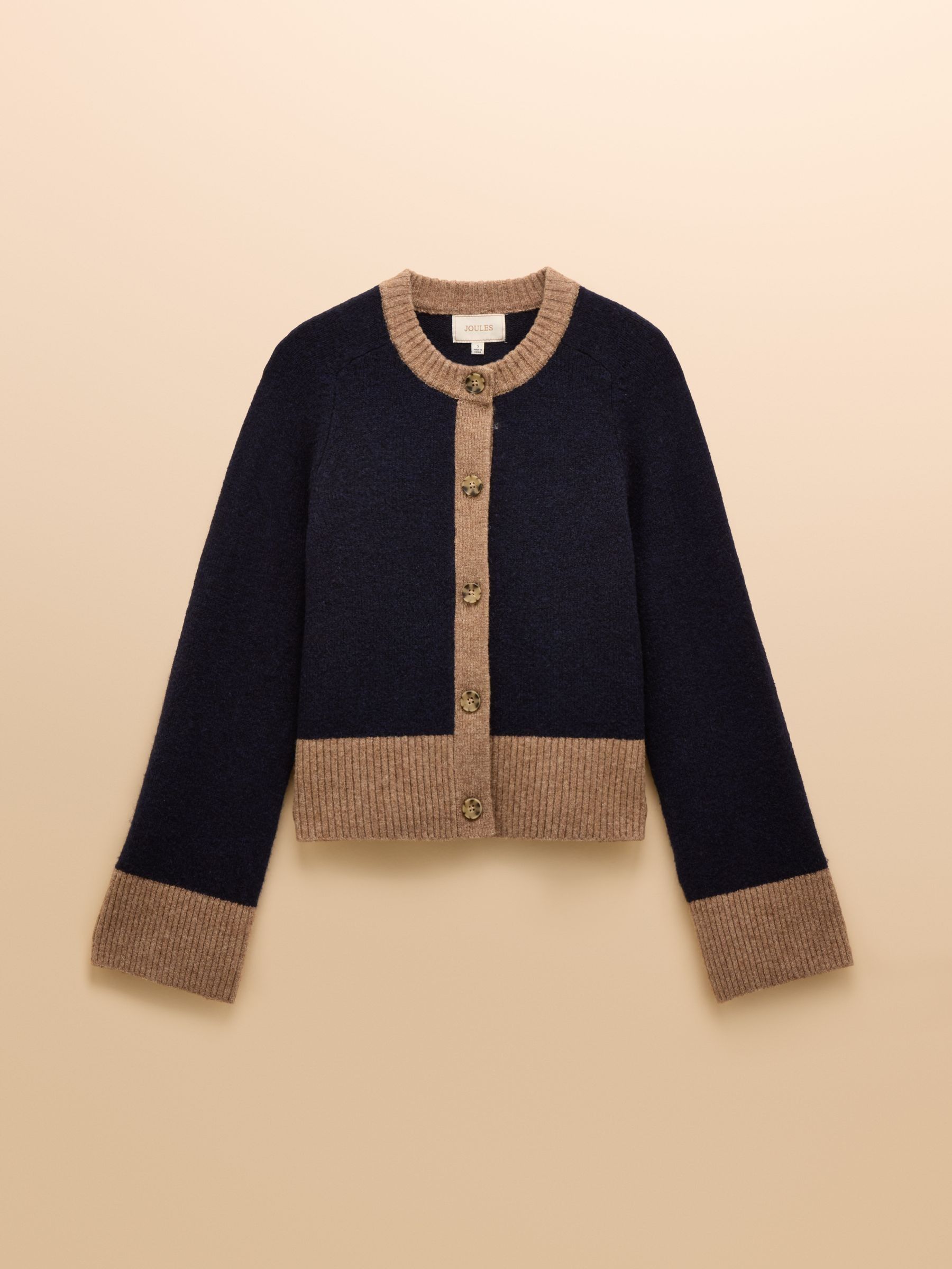 Nora Navy/Tan Knitted Round Neck Cardigan - Image 9 of 9