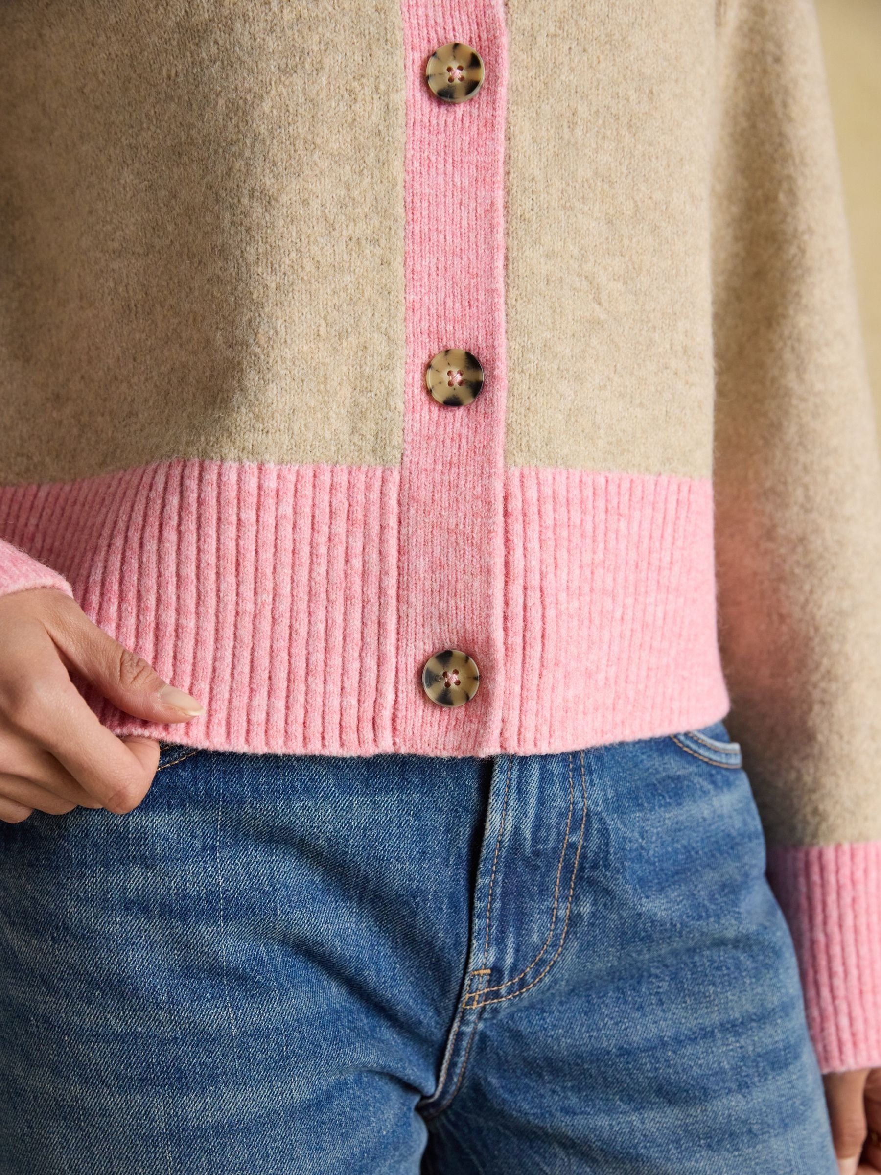 Nora Oat/Pink Knitted Round Neck Cardigan - Image 7 of 9