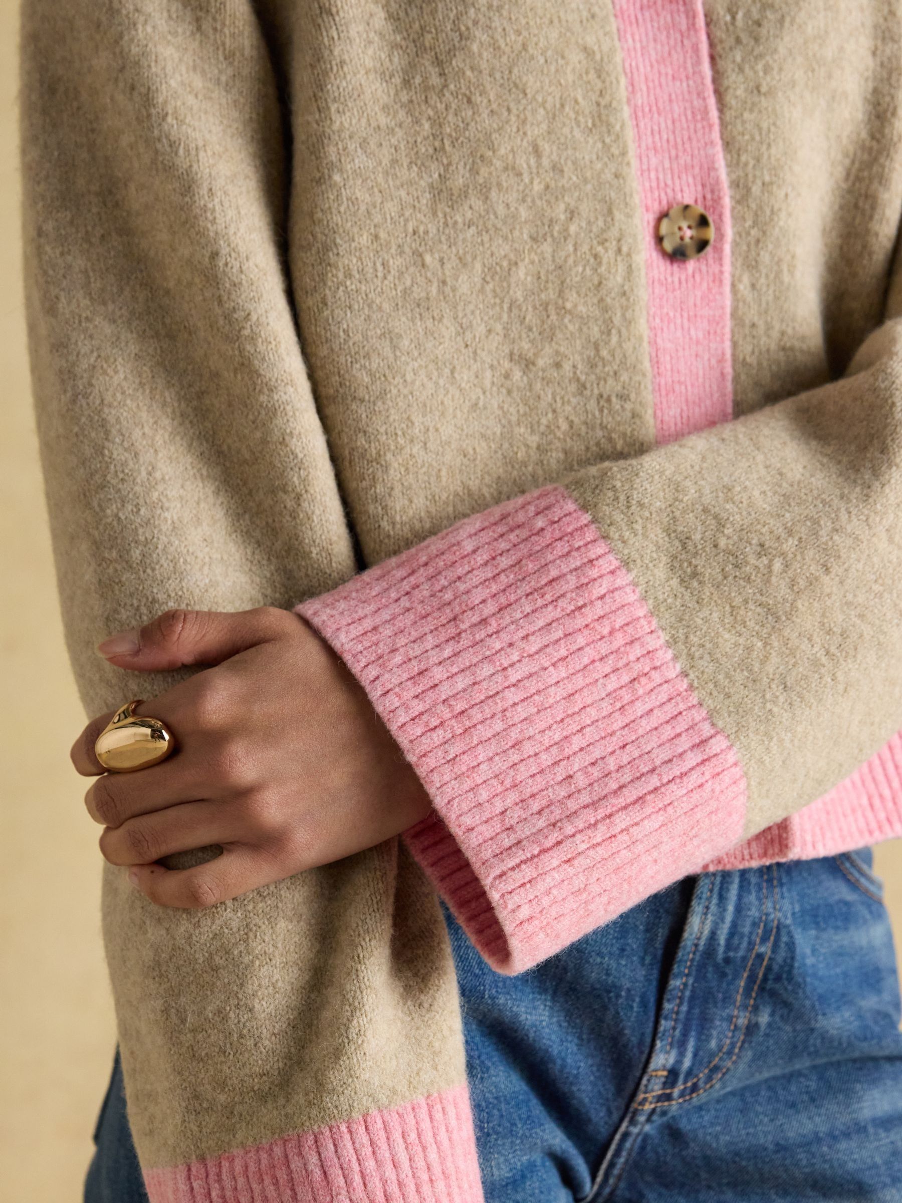 Nora Oat/Pink Knitted Round Neck Cardigan - Image 8 of 9