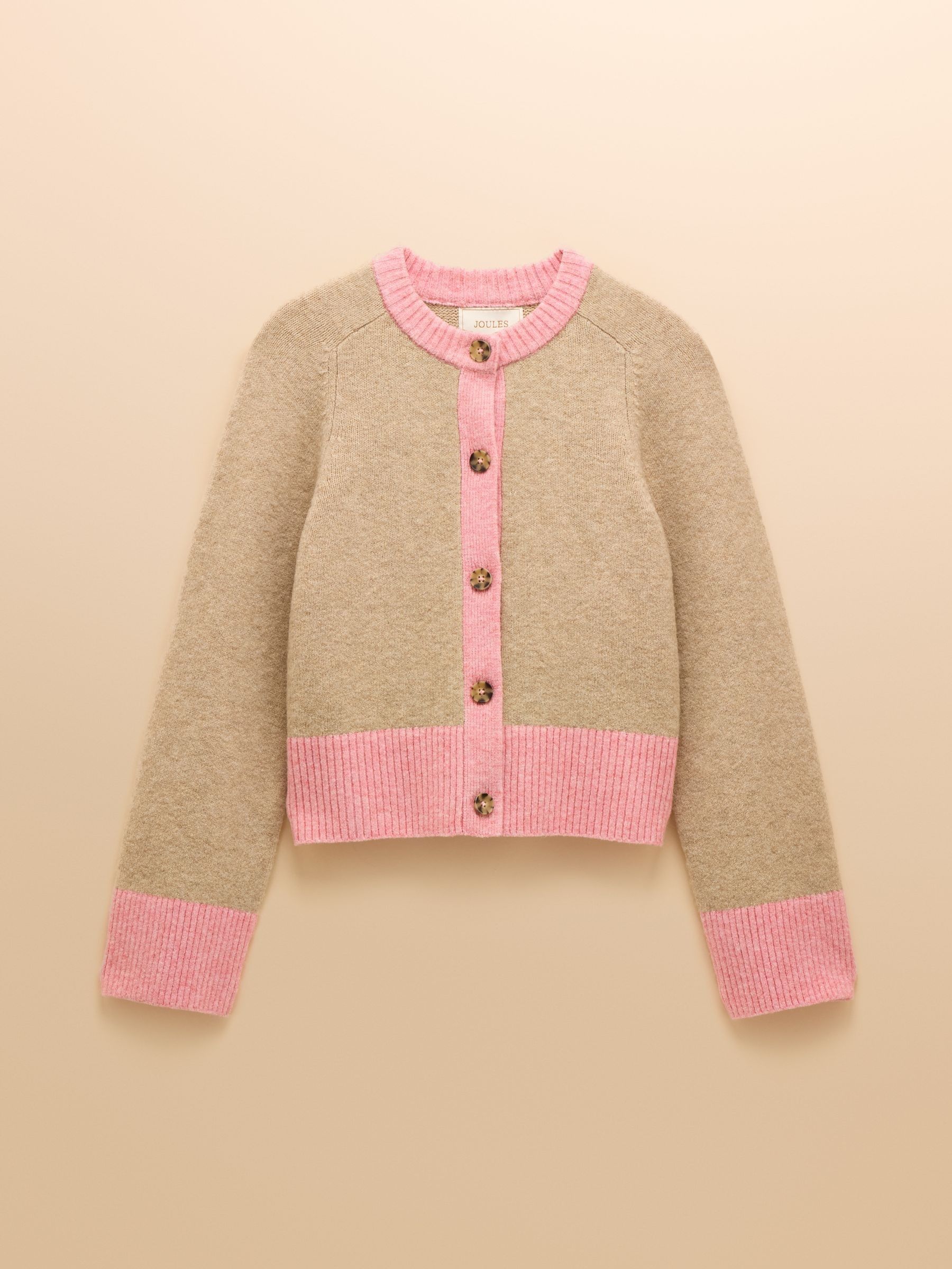 Nora Oat/Pink Knitted Round Neck Cardigan - Image 9 of 9