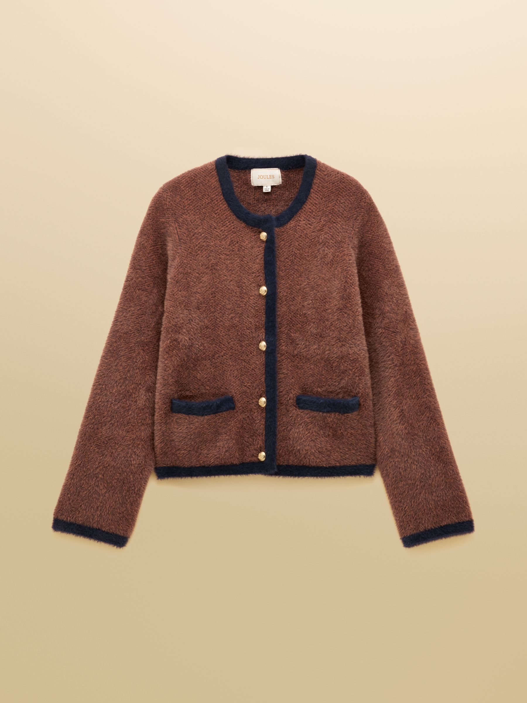 Super Soft Georgia Brown & Navy Herringbone Eyelash Knitted Cardigan - Image 8 of 8