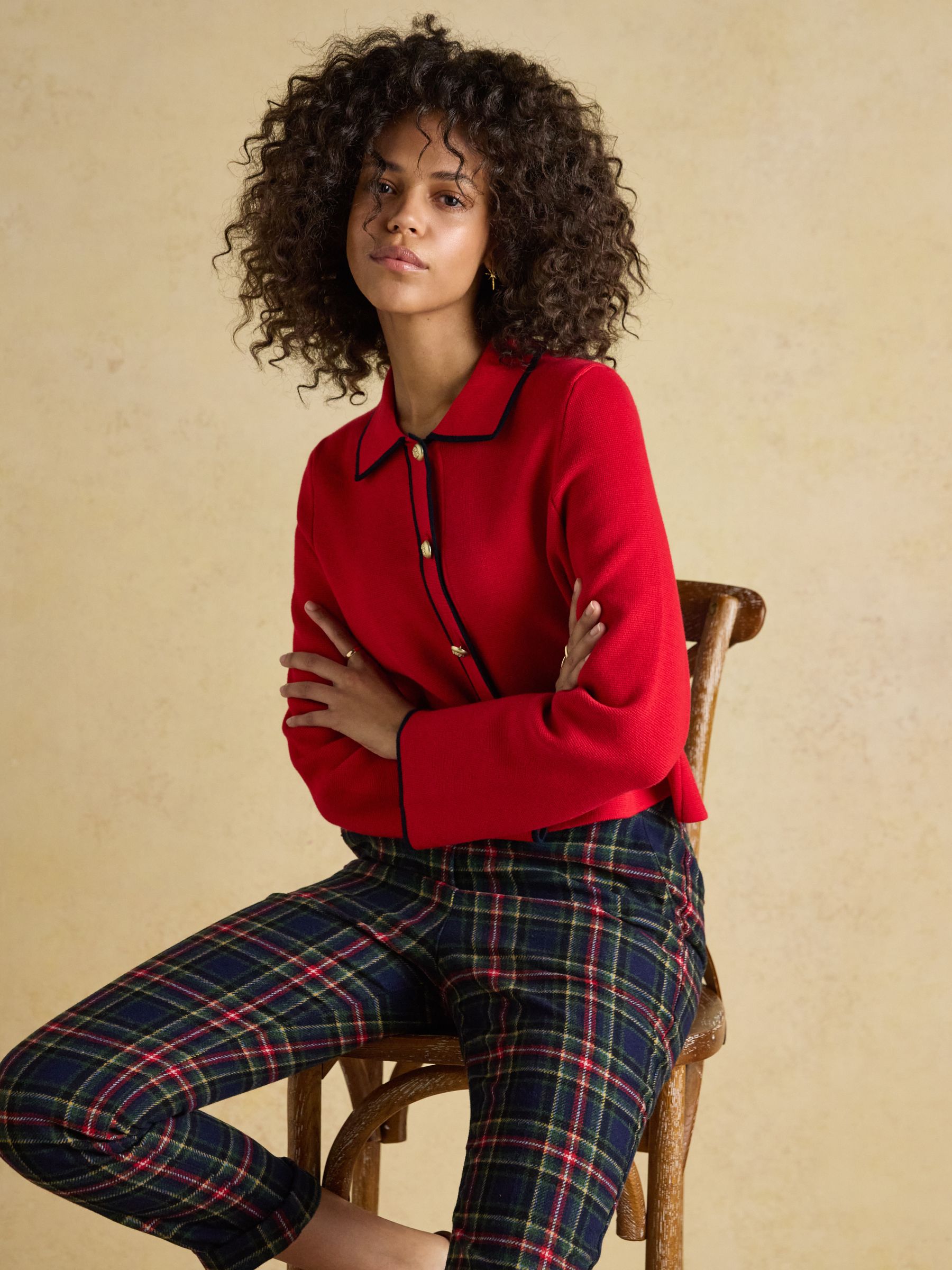 Red Collared Knitted Button Up Cardigan - Image 7 of 14