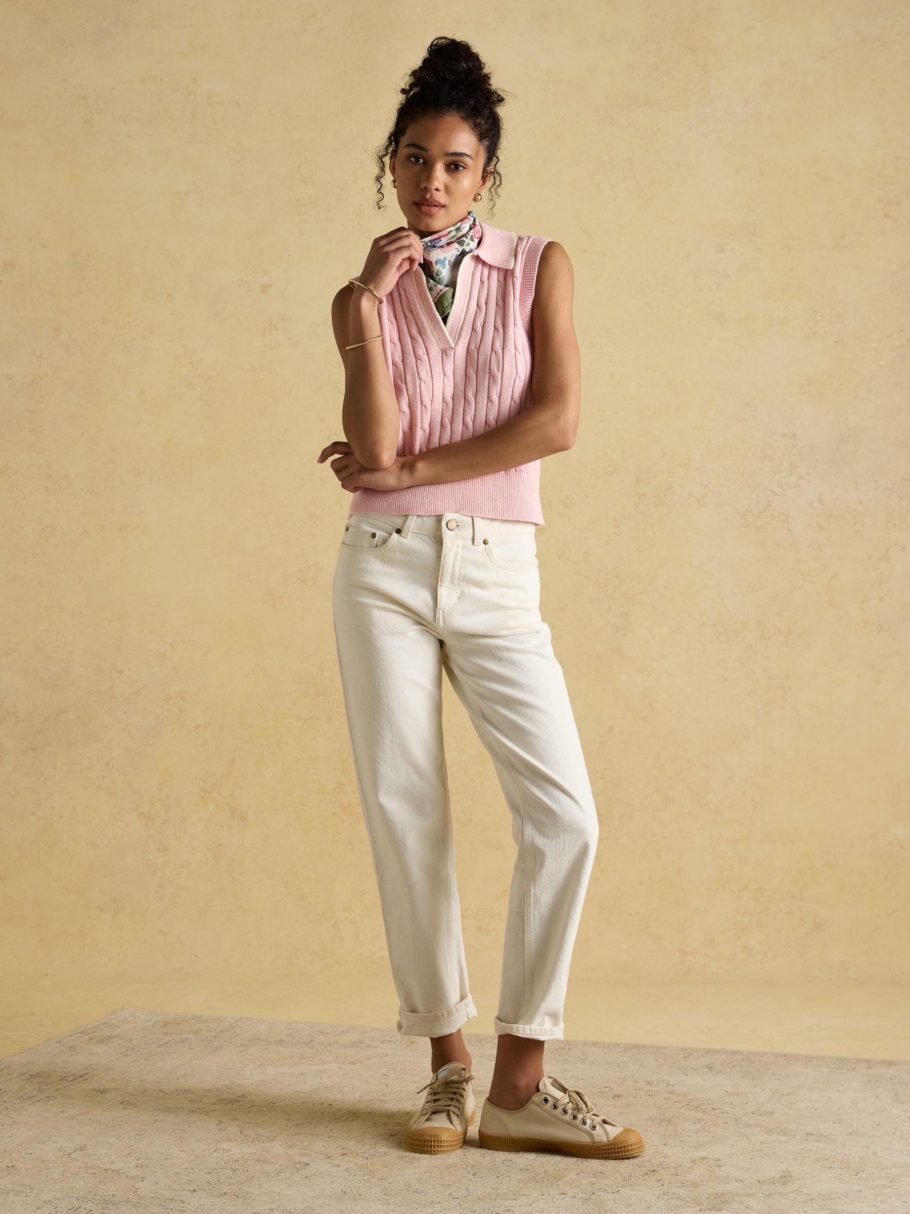 Janey Pink Cotton Collared Cable Tank - Image 4 of 7