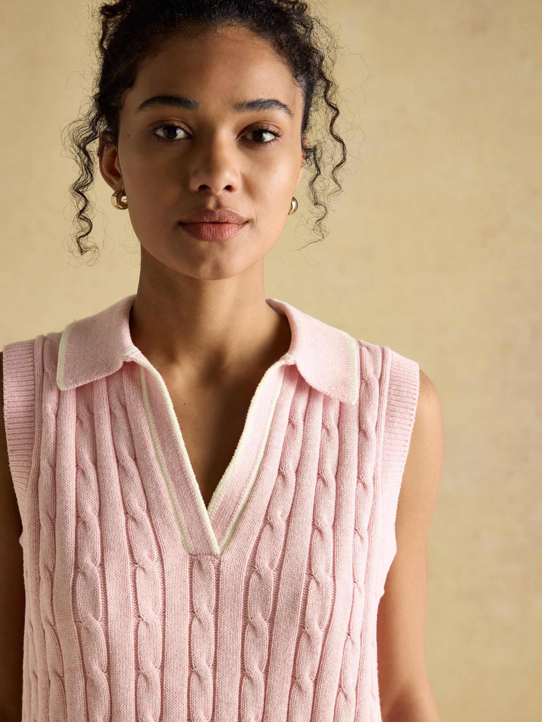 Janey Pink Cotton Collared Cable Tank - Image 5 of 7