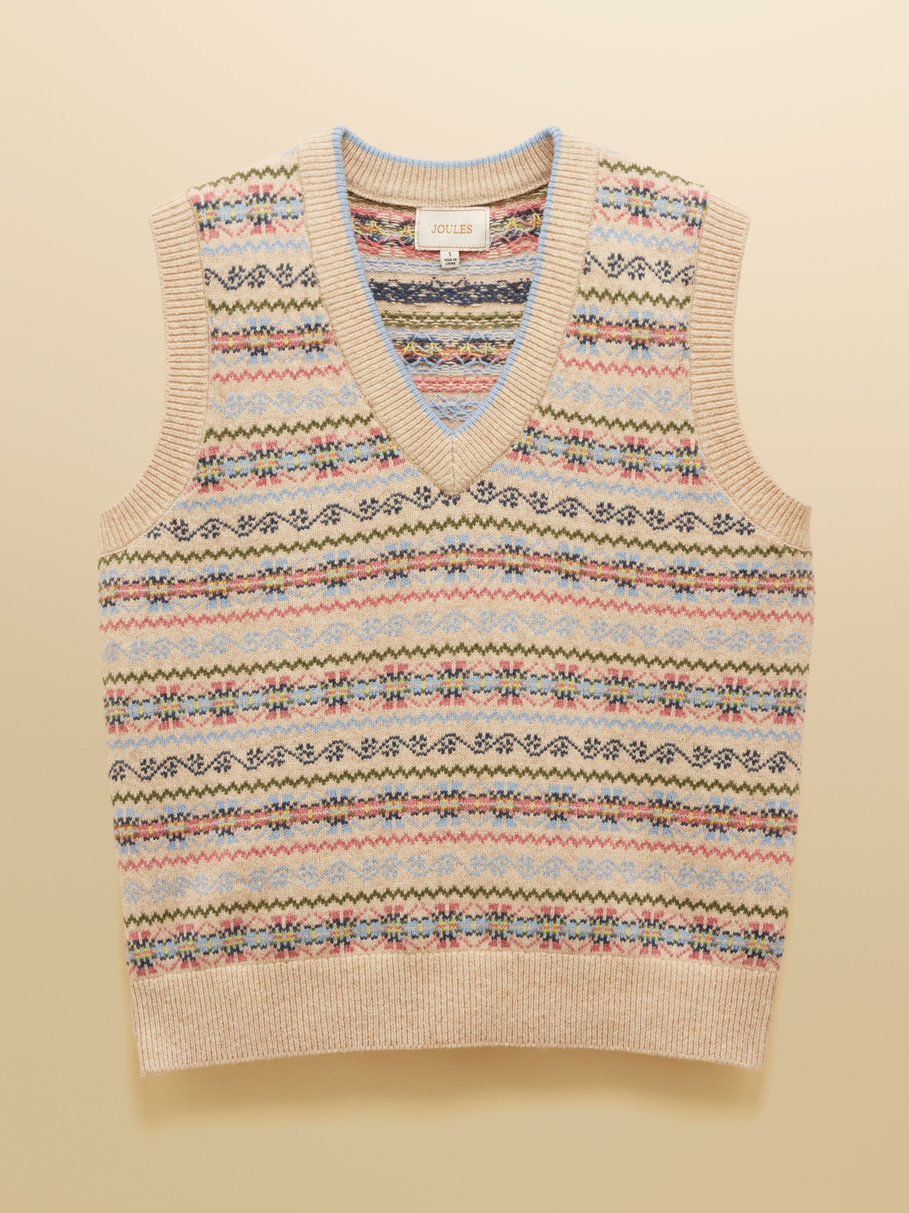 Islay Cream V Neck Fair Isle Cotton Rich Knitted Vest - Image 7 of 8