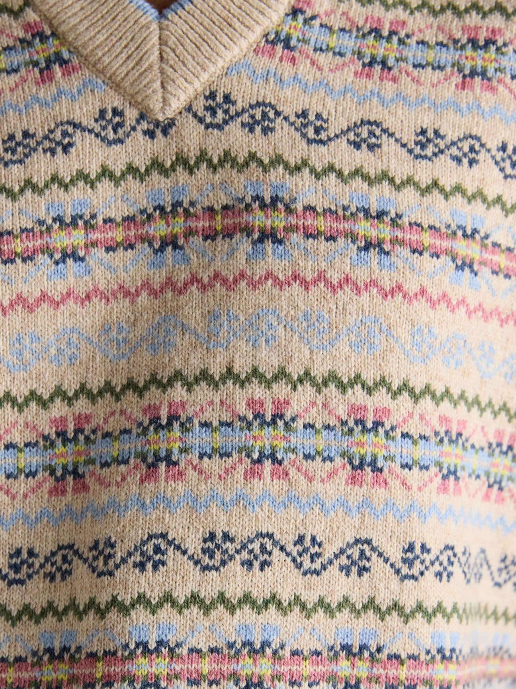 joules Islay Cream V Neck Fair Isle Cotton Rich Knitted Vest