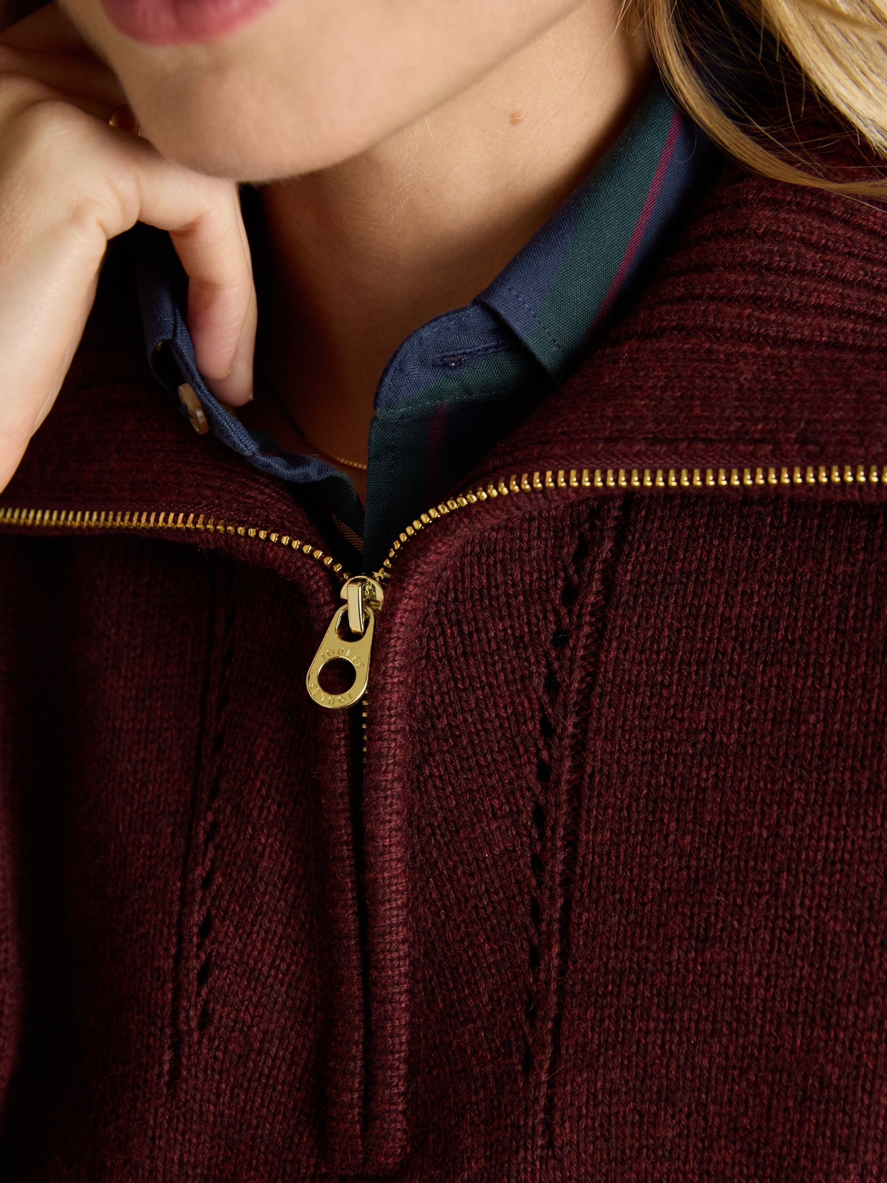 Nancy Burgundy Red Quarter Zip Collared Knitted Vest - Image 6 of 7