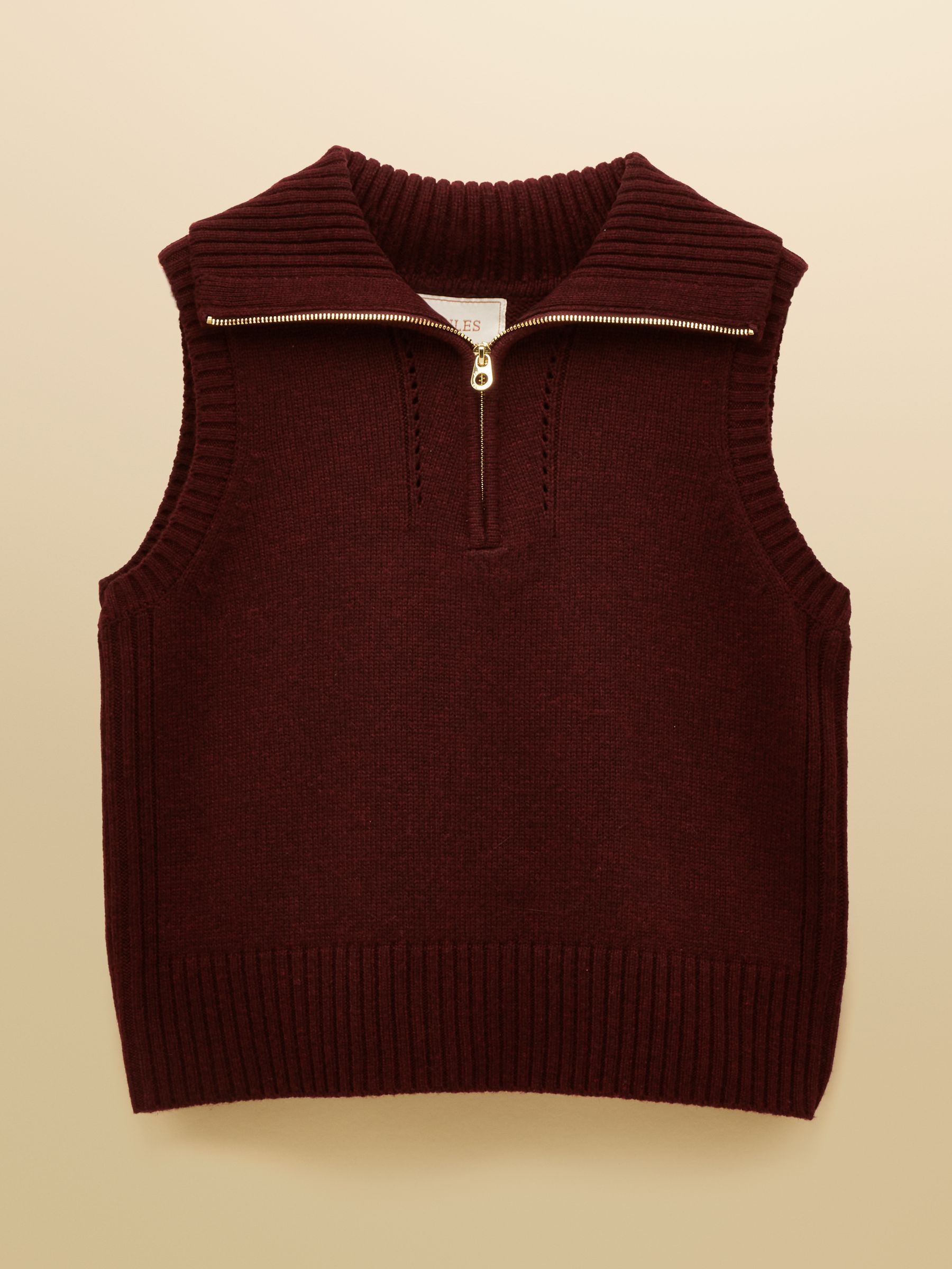 Nancy Burgundy Red Quarter Zip Collared Knitted Vest | Joules