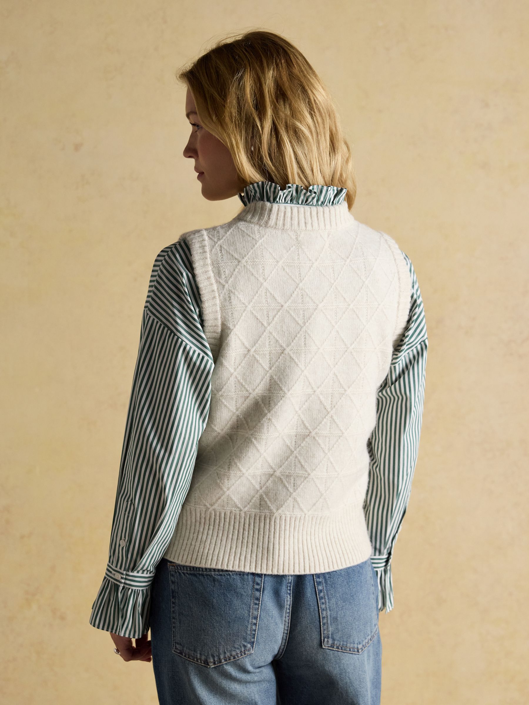 Reid Cream Textured Knitted Vest with Crew Neck - Image 2 of 7
