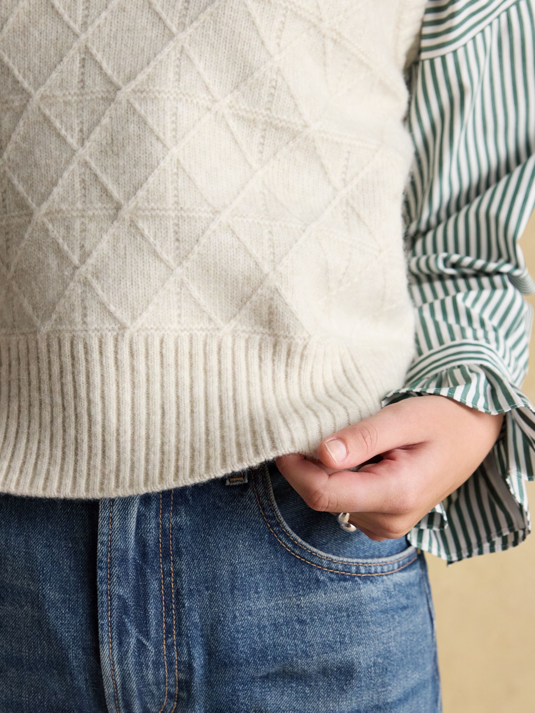 Reid Cream Textured Knitted Vest with Crew Neck - Image 5 of 7