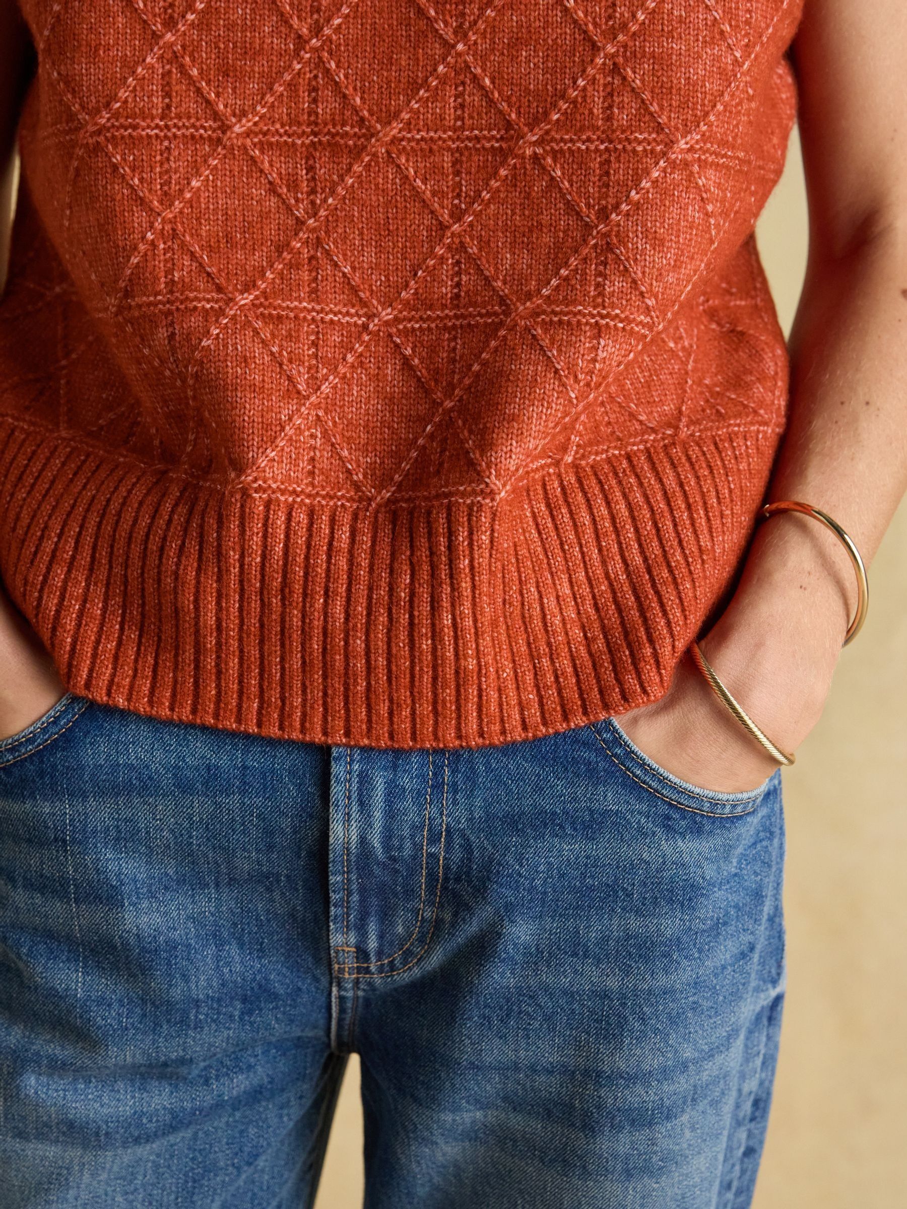 Reid Burnt Orange Textured Knitted Vest with Crew Neck - Image 4 of 7