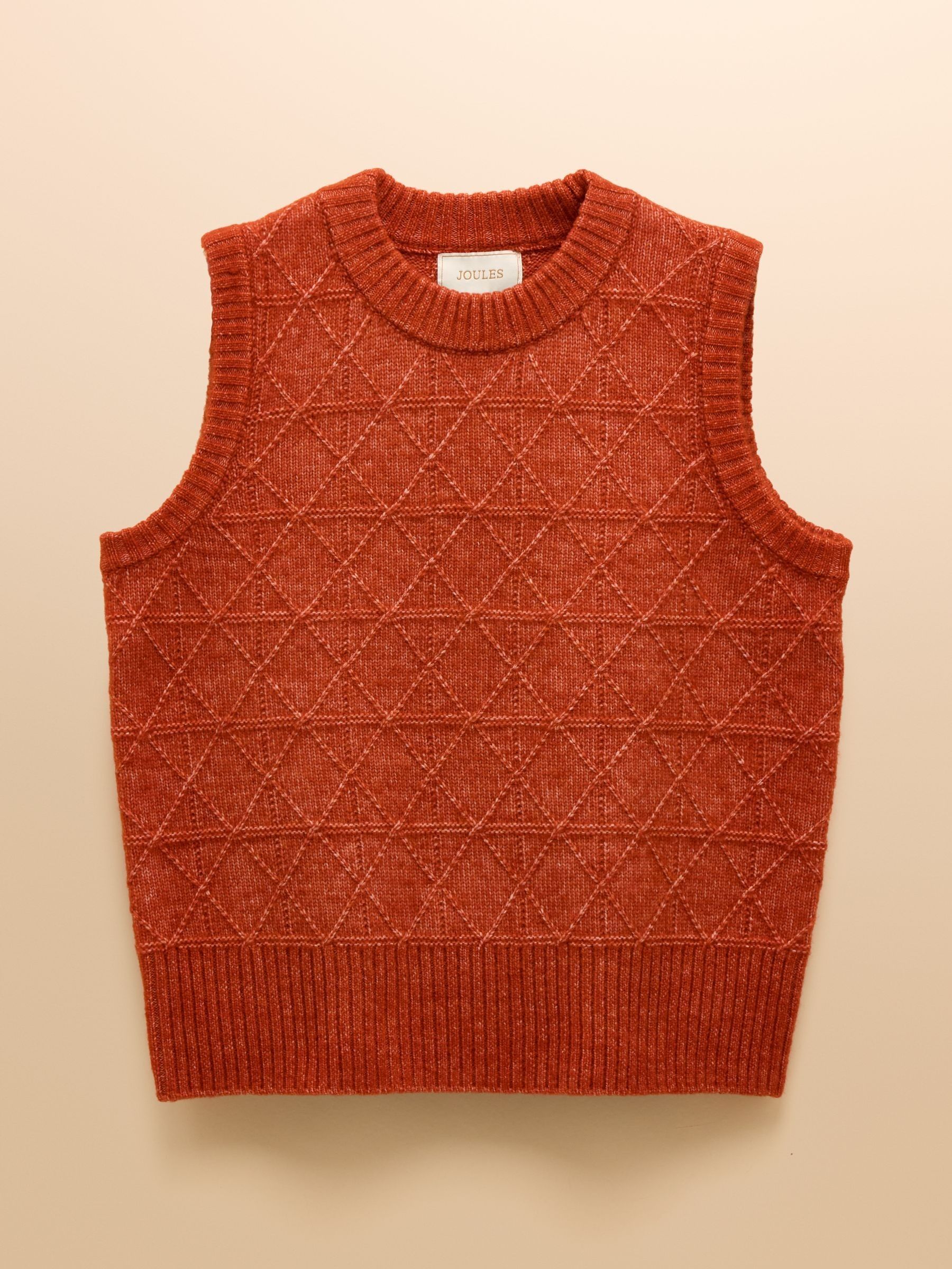 Reid Burnt Orange Textured Knitted Vest with Crew Neck - Image 7 of 7