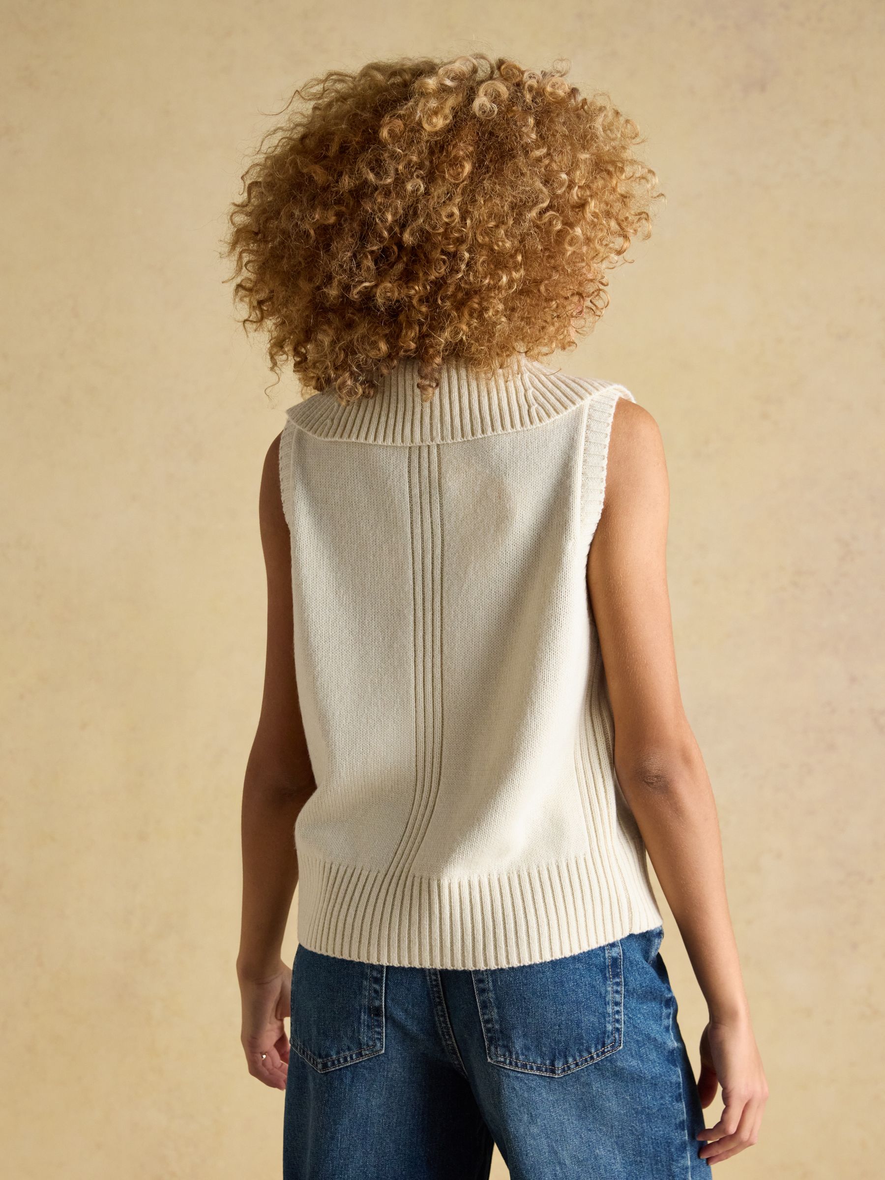 Nancy Cream Quarter Zip Collared Knitted Vest | Joules