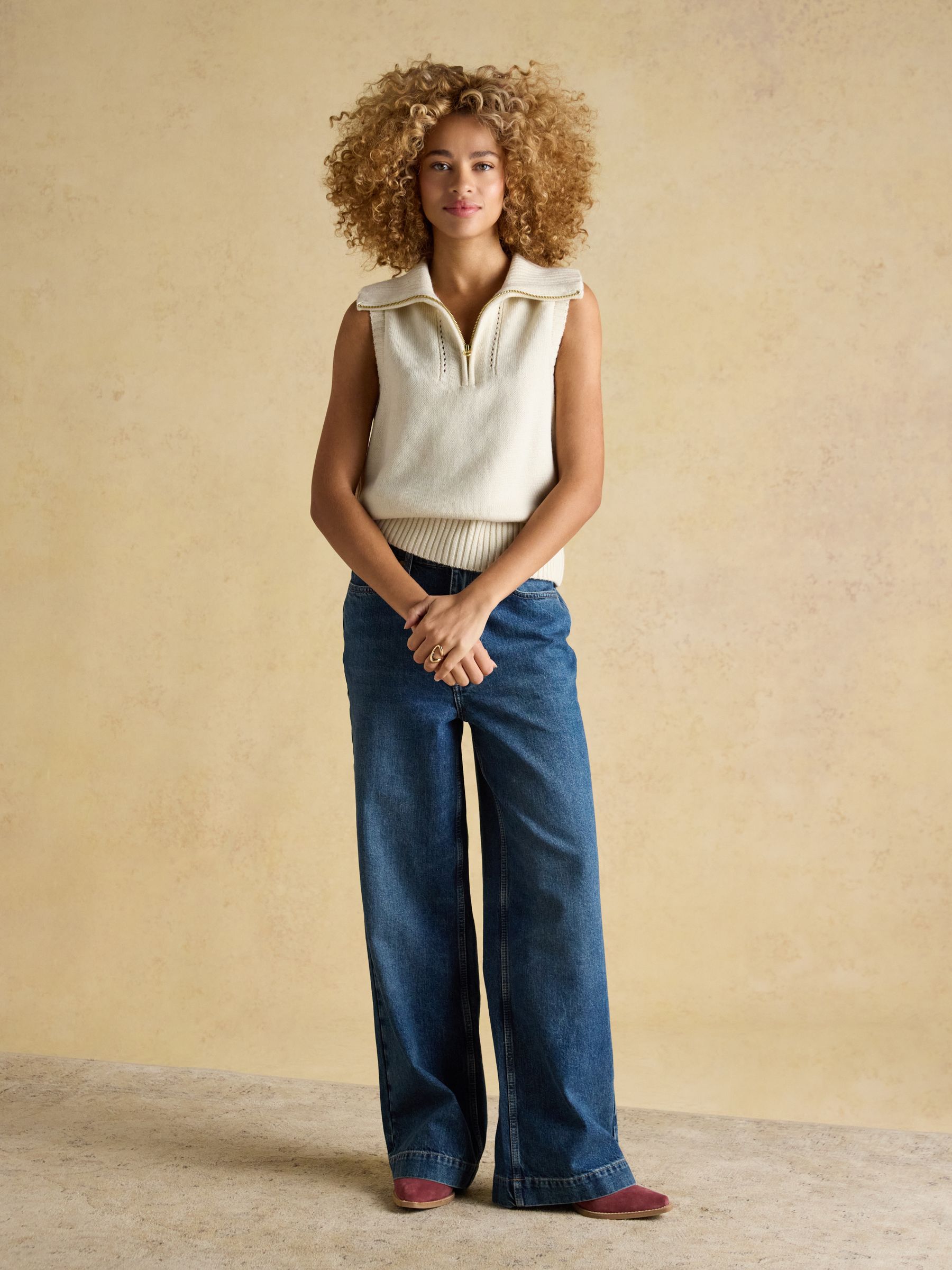 Nancy Cream Quarter Zip Collared Knitted Vest - Image 4 of 10