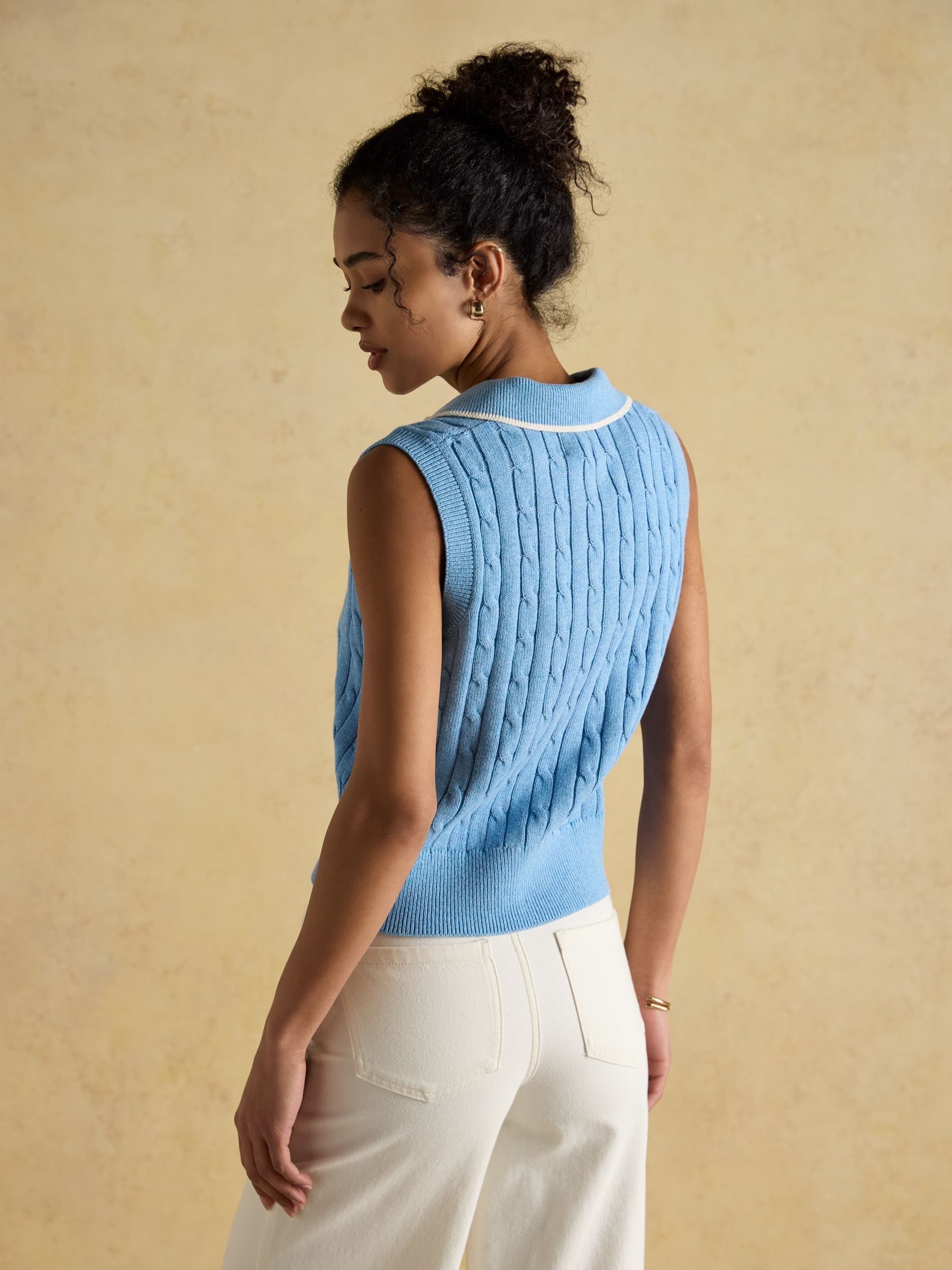 Janey Blue Cotton Collared Cable Tank - Image 2 of 6