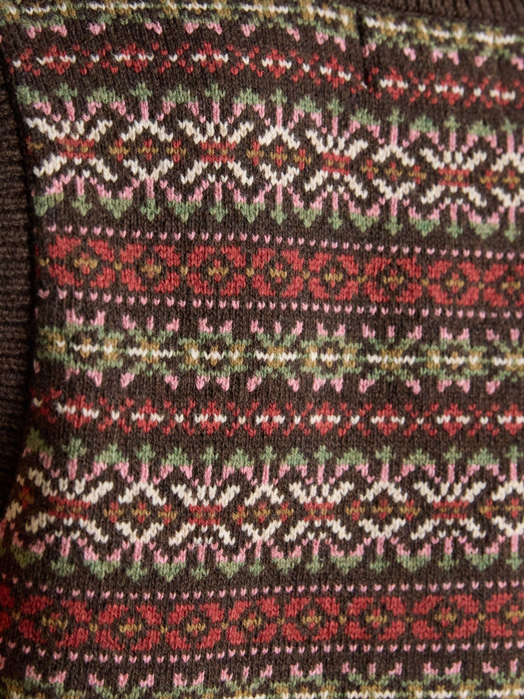 Islay Brown V Neck Fair Isle Cotton Rich Knitted Vest - Image 9 of 9