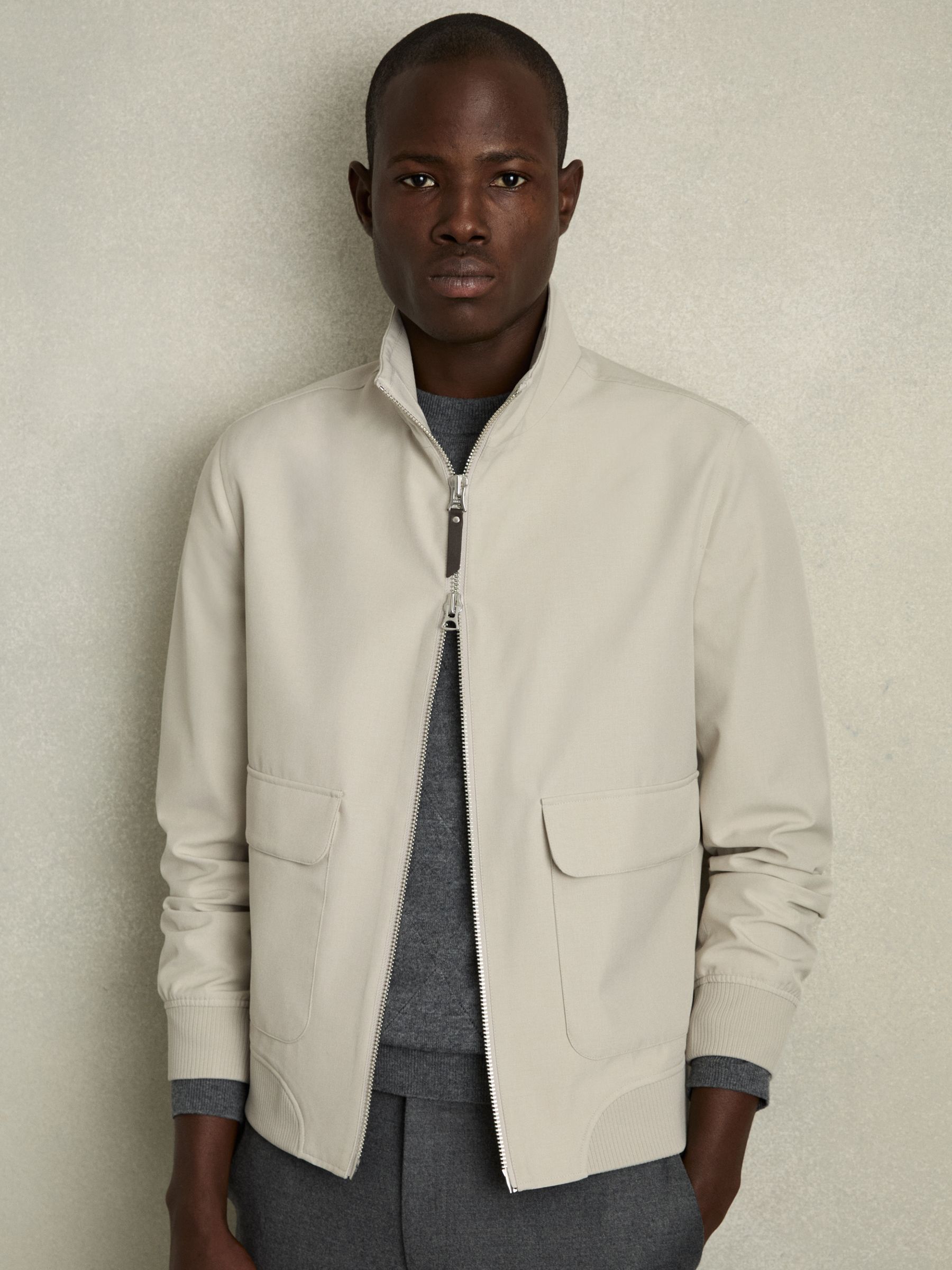 Zip-Through Funnel-Neck Jacket in Stone - Image 6 of 8