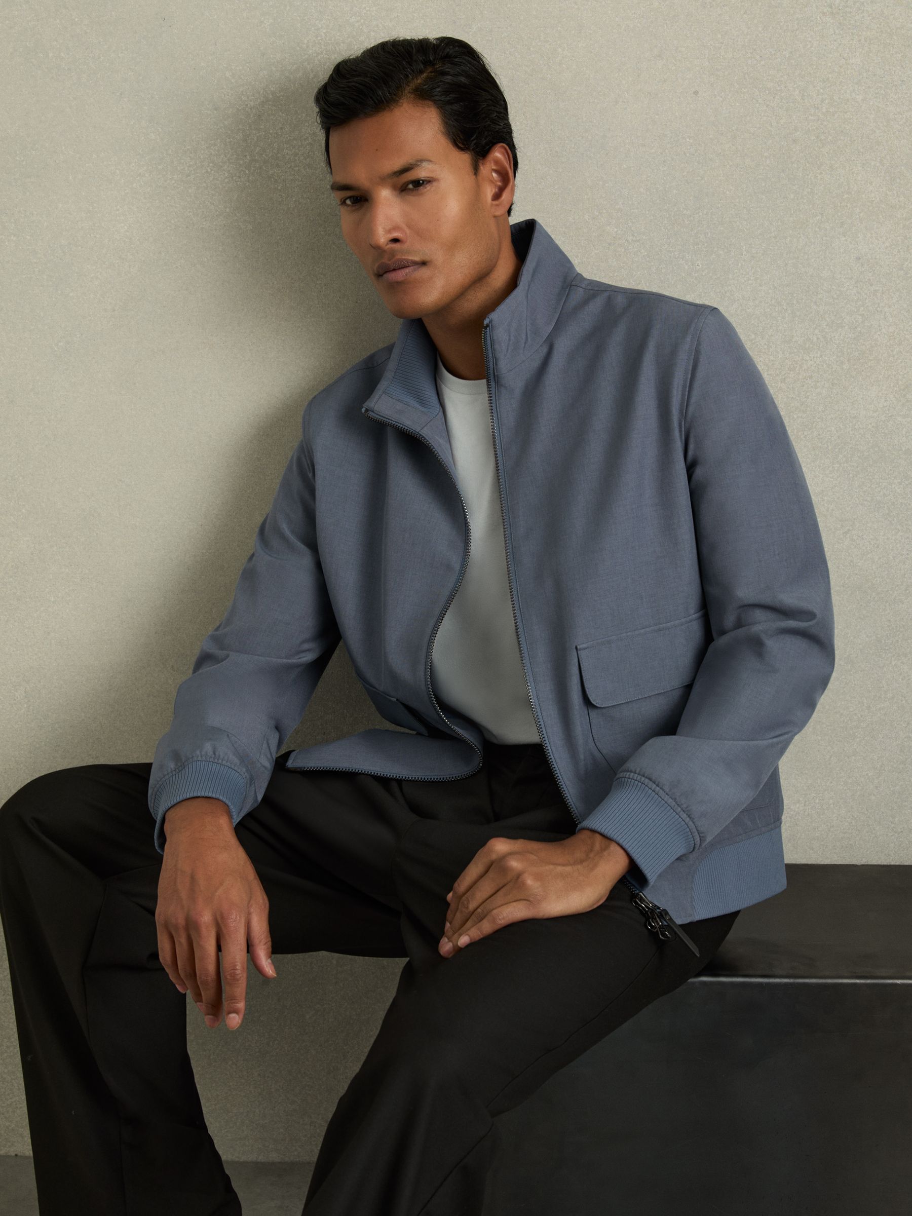 Zip-Through Funnel-Neck Jacket in Airforce Blue - Image 3 of 8