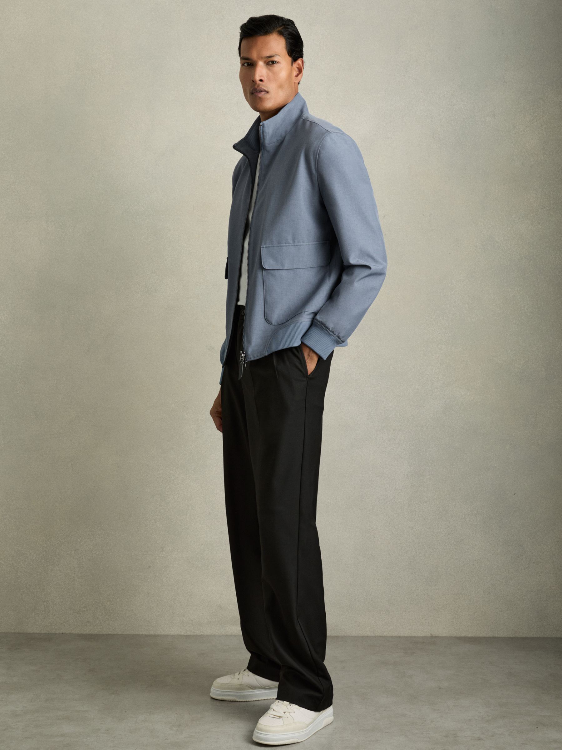 Zip-Through Funnel-Neck Jacket in Airforce Blue - Image 4 of 8
